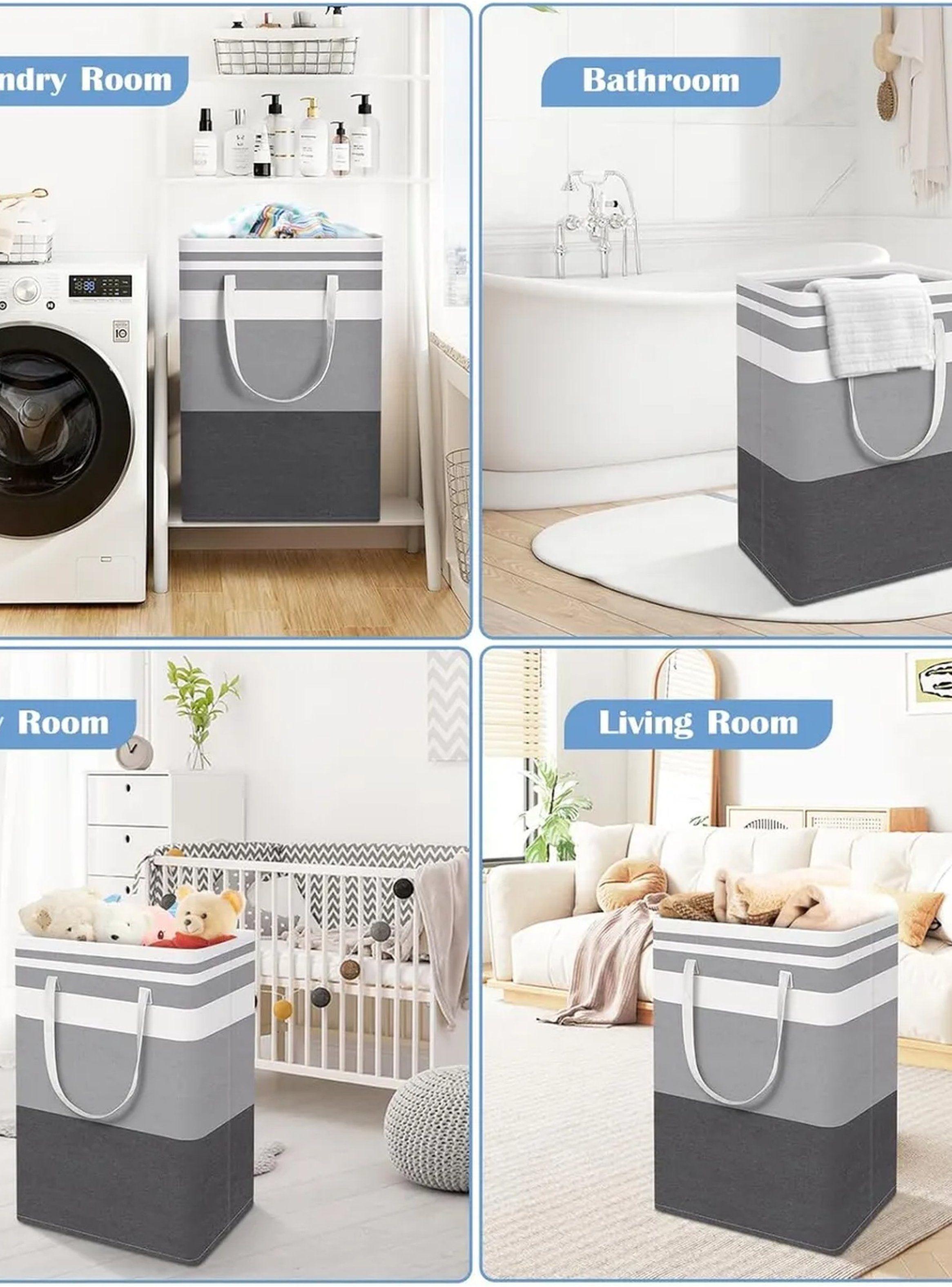 Cesto de Ropa Plegable Tela Gris con Asas 40x32x60cm-2