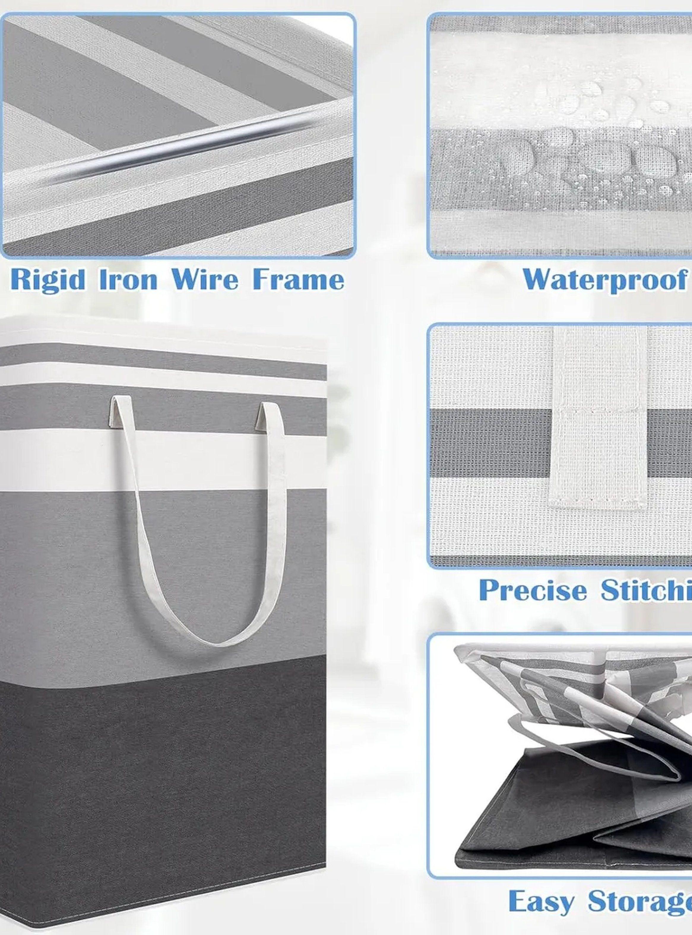Cesto de Ropa Plegable Tela Gris con Asas 40x32x60cm-3