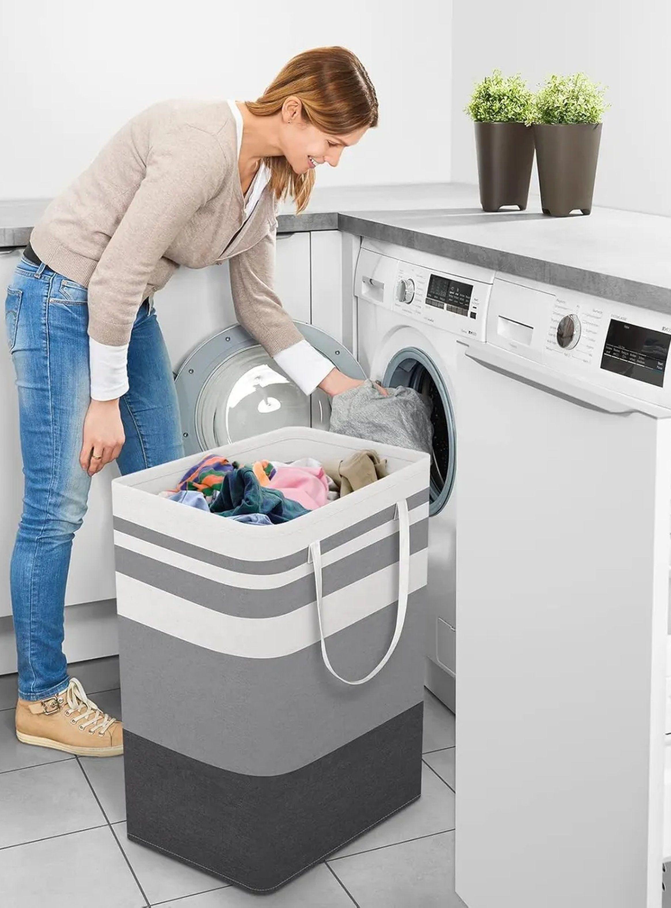 Cesto de Ropa Plegable Tela Gris con Asas 40x32x60cm-5