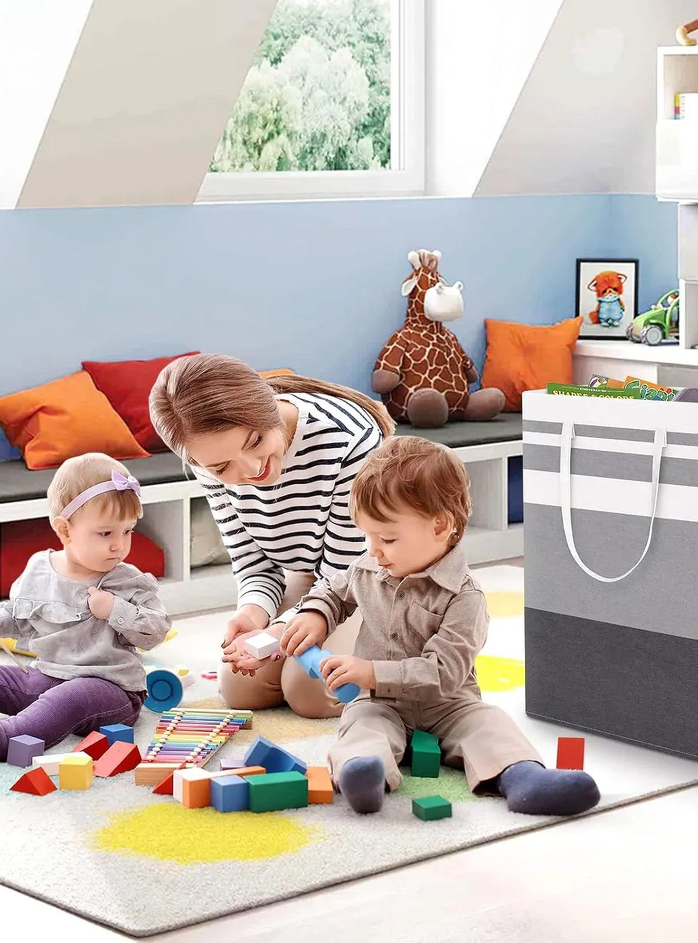 Cesto de Ropa Plegable Tela Gris con Asas 40x32x60cm-6