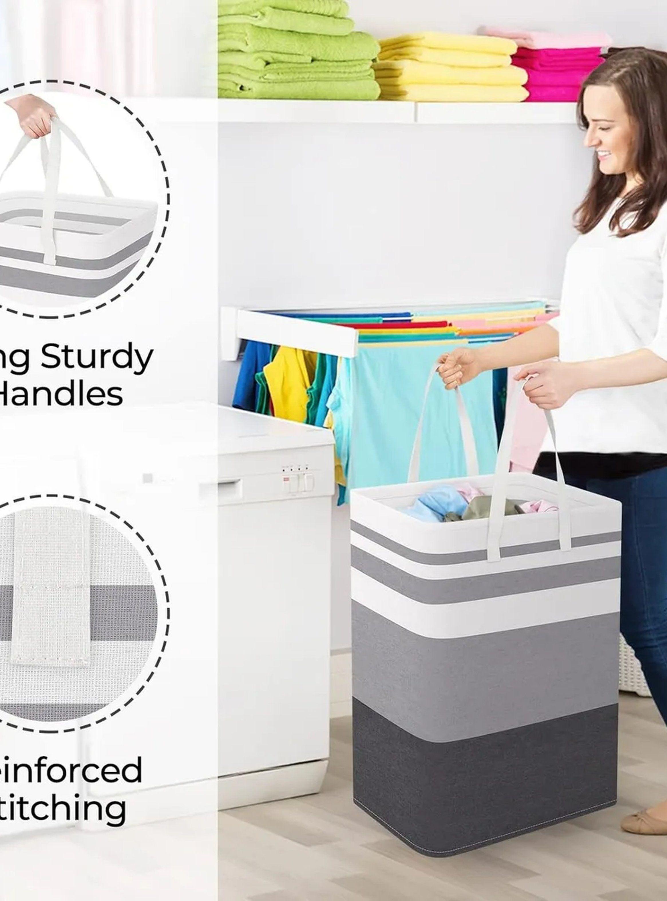 Cesto de Ropa Plegable Tela Gris con Asas 40x32x60cm-8