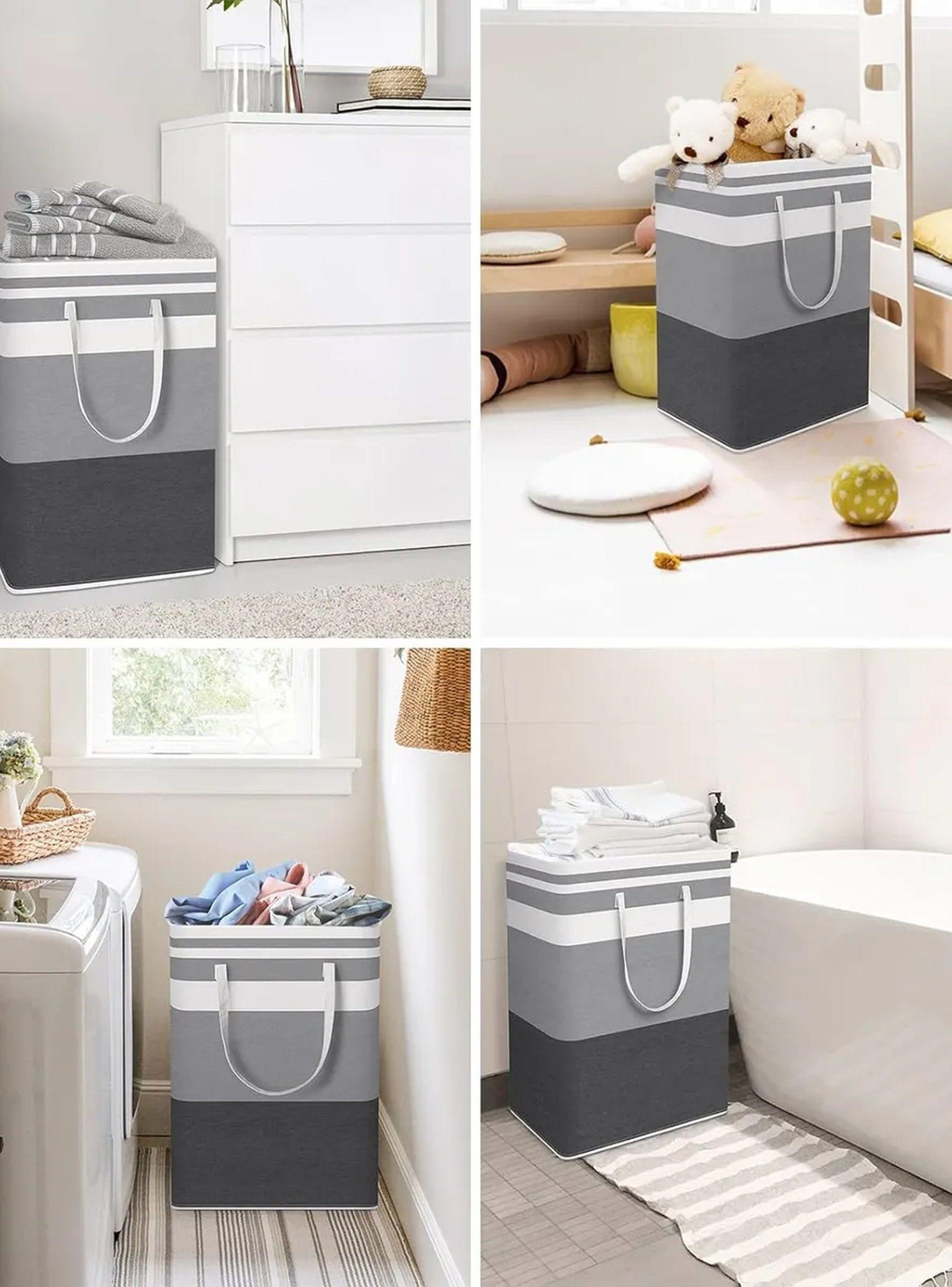 Cesto de Ropa Plegable Tela Gris con Asas 40x32x60cm-9