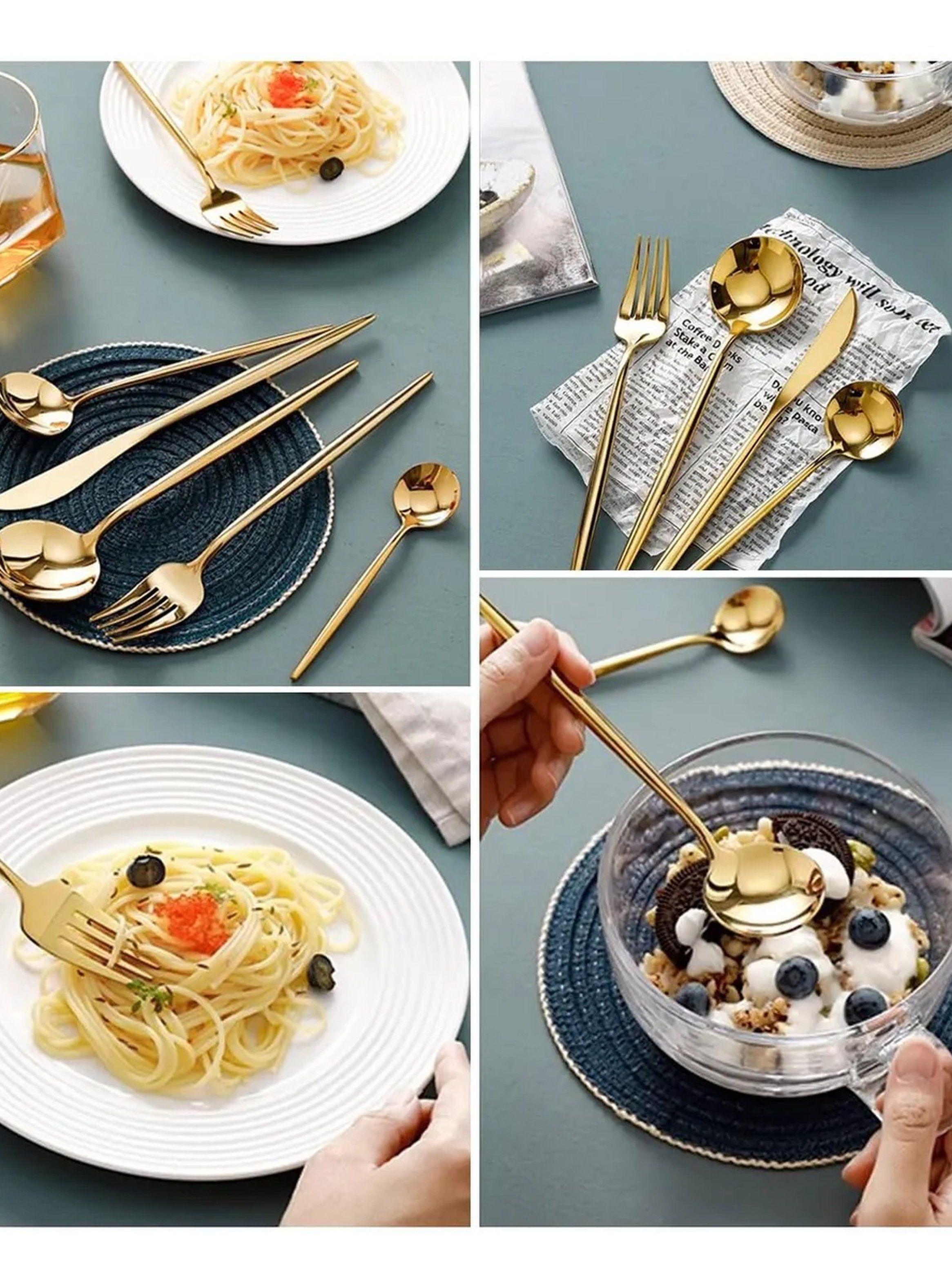 Juego De Cubiertos 24 Piezas Acero Inoxidable Dorado-4