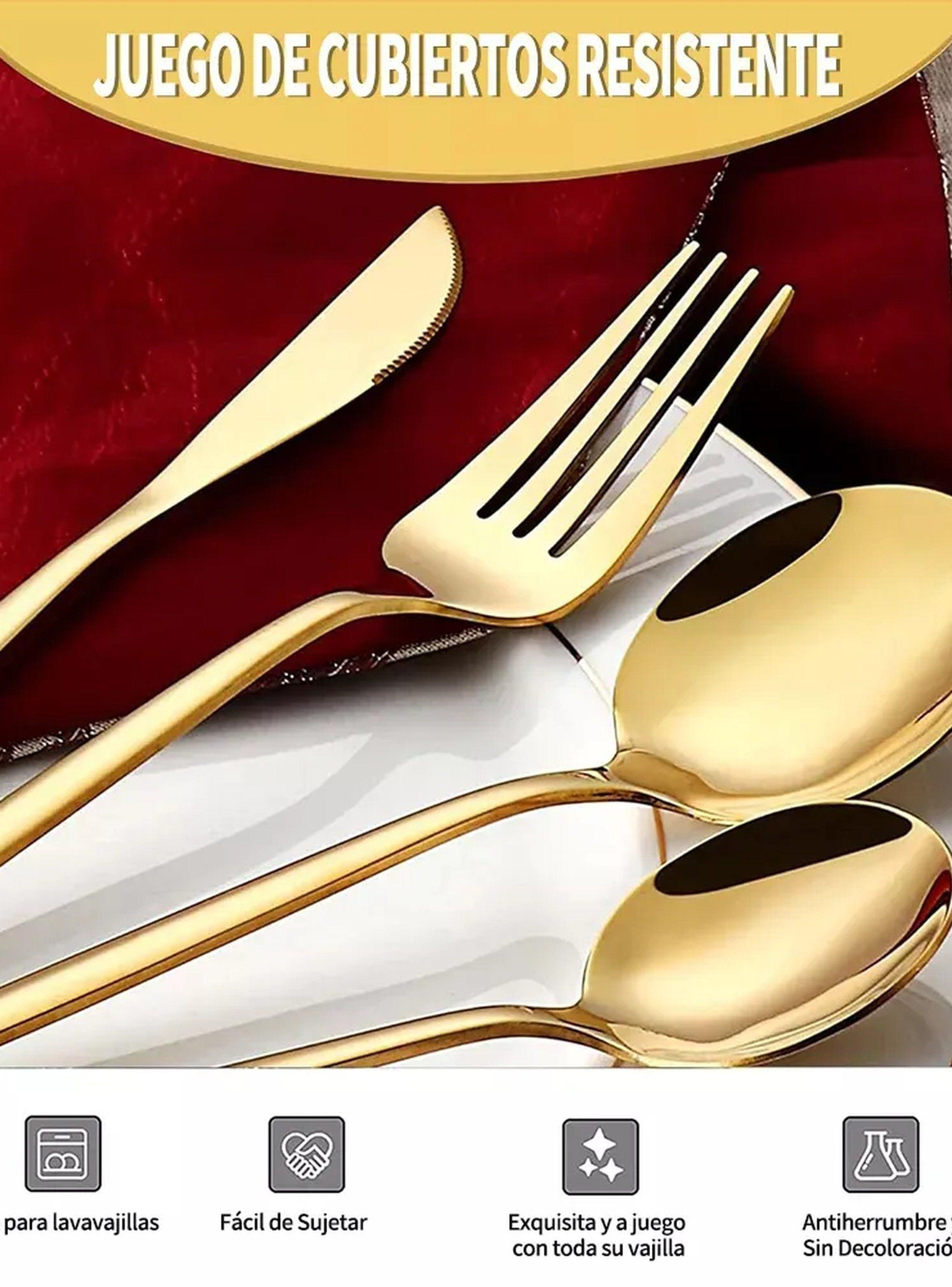 Juego De Cubiertos 24 Piezas Acero Inoxidable Dorado-5