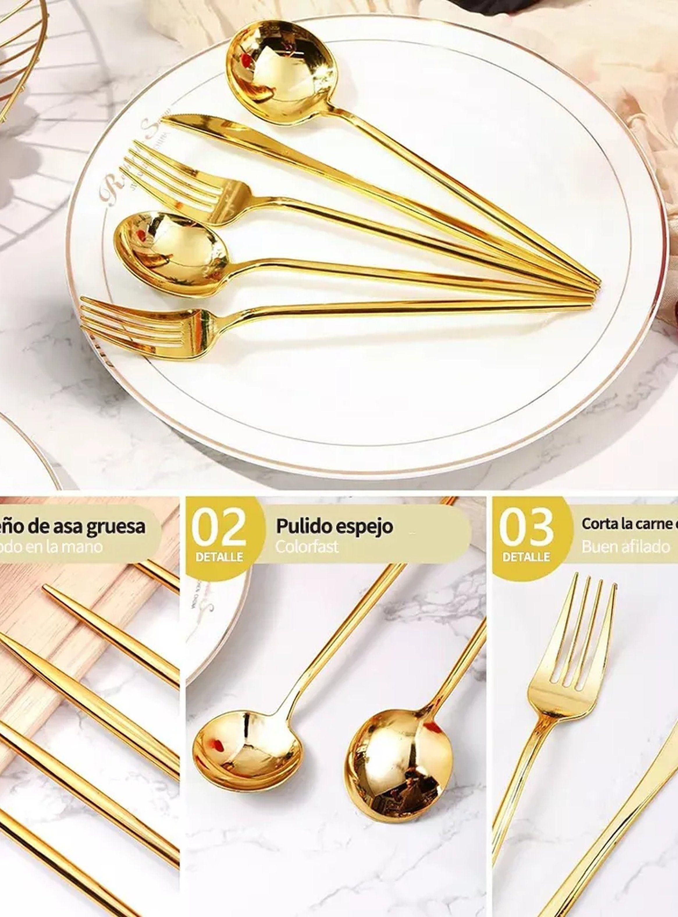 Juego De Cubiertos 24 Piezas Acero Inoxidable Dorado-7