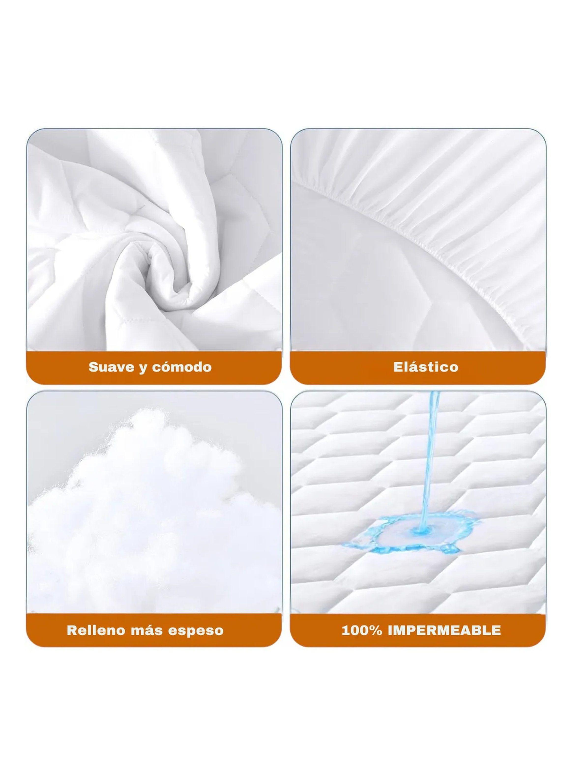 Protector de Colchón Impermeable Acolchado Poliéster Blanco | King 180x200x35 cm-4