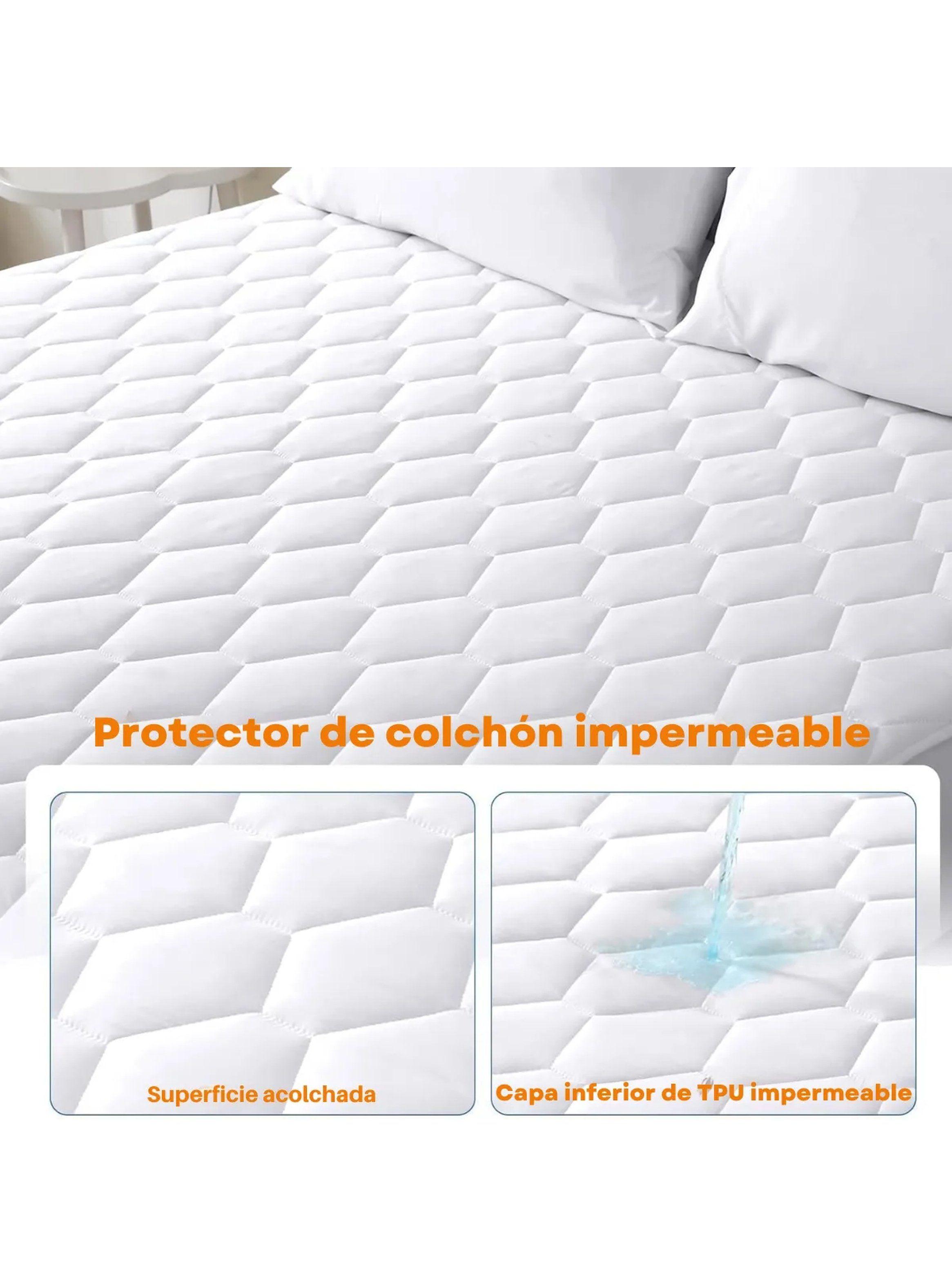 Protector de Colchón Impermeable Acolchado Poliéster Blanco | King 180x200x35 cm-5