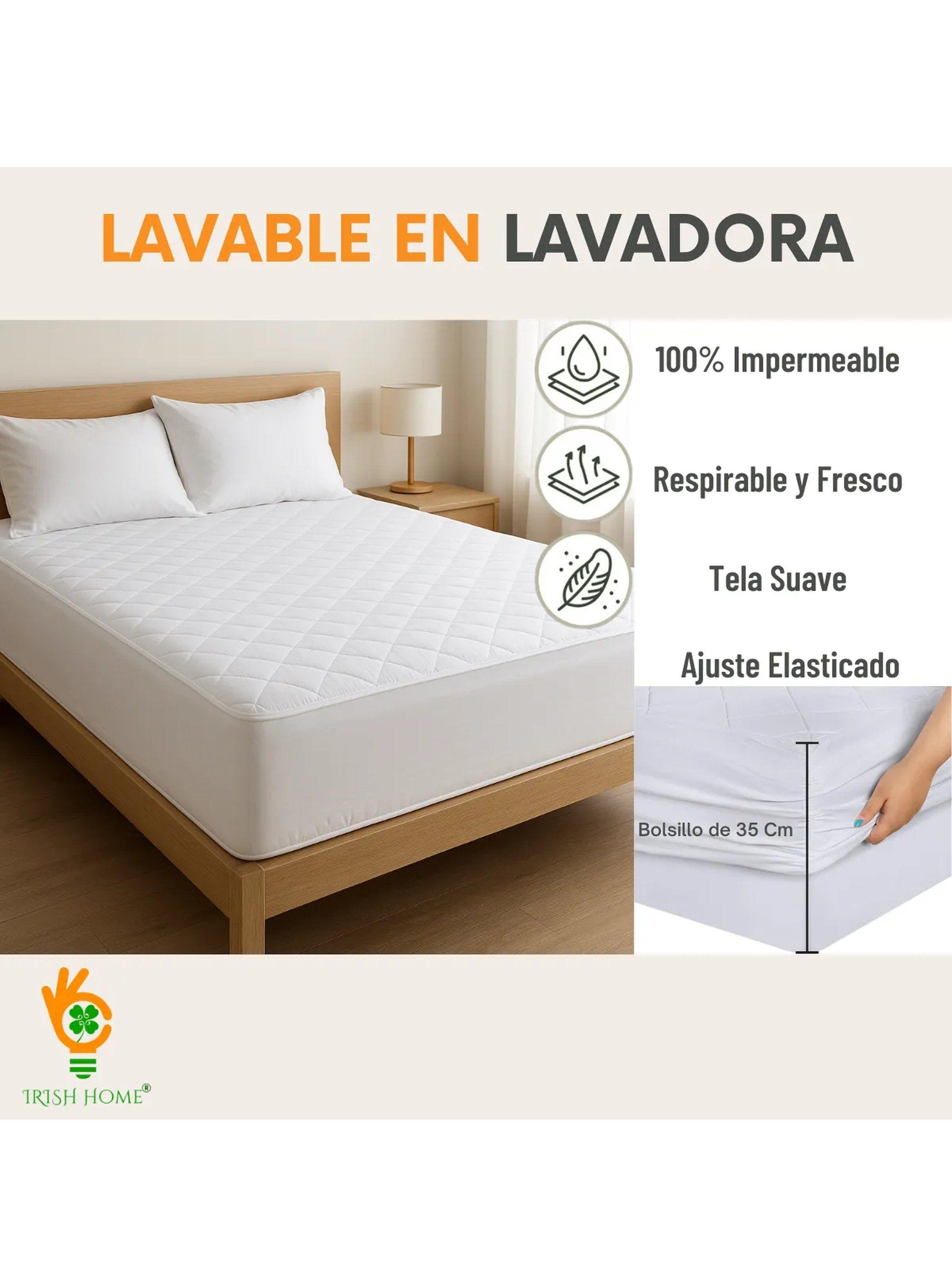 Protector de Colchón Impermeable Acolchado Poliéster Blanco | King 180x200x35 cm-8