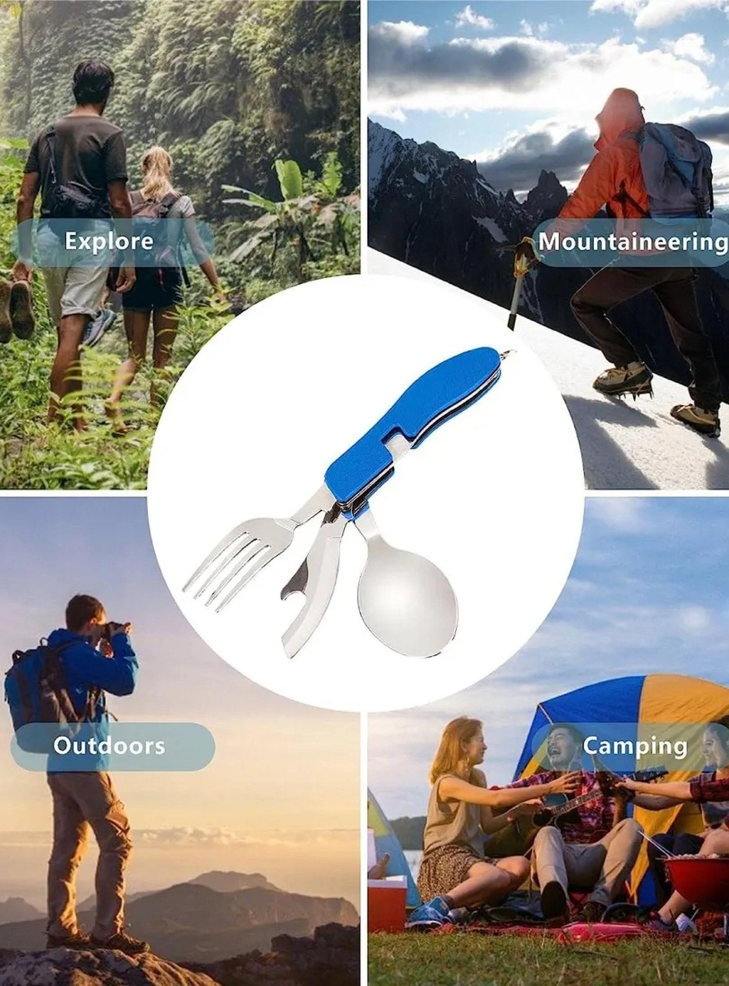 Cuchara Multifunción Camping Acero Inoxidable Mango Rojo-2