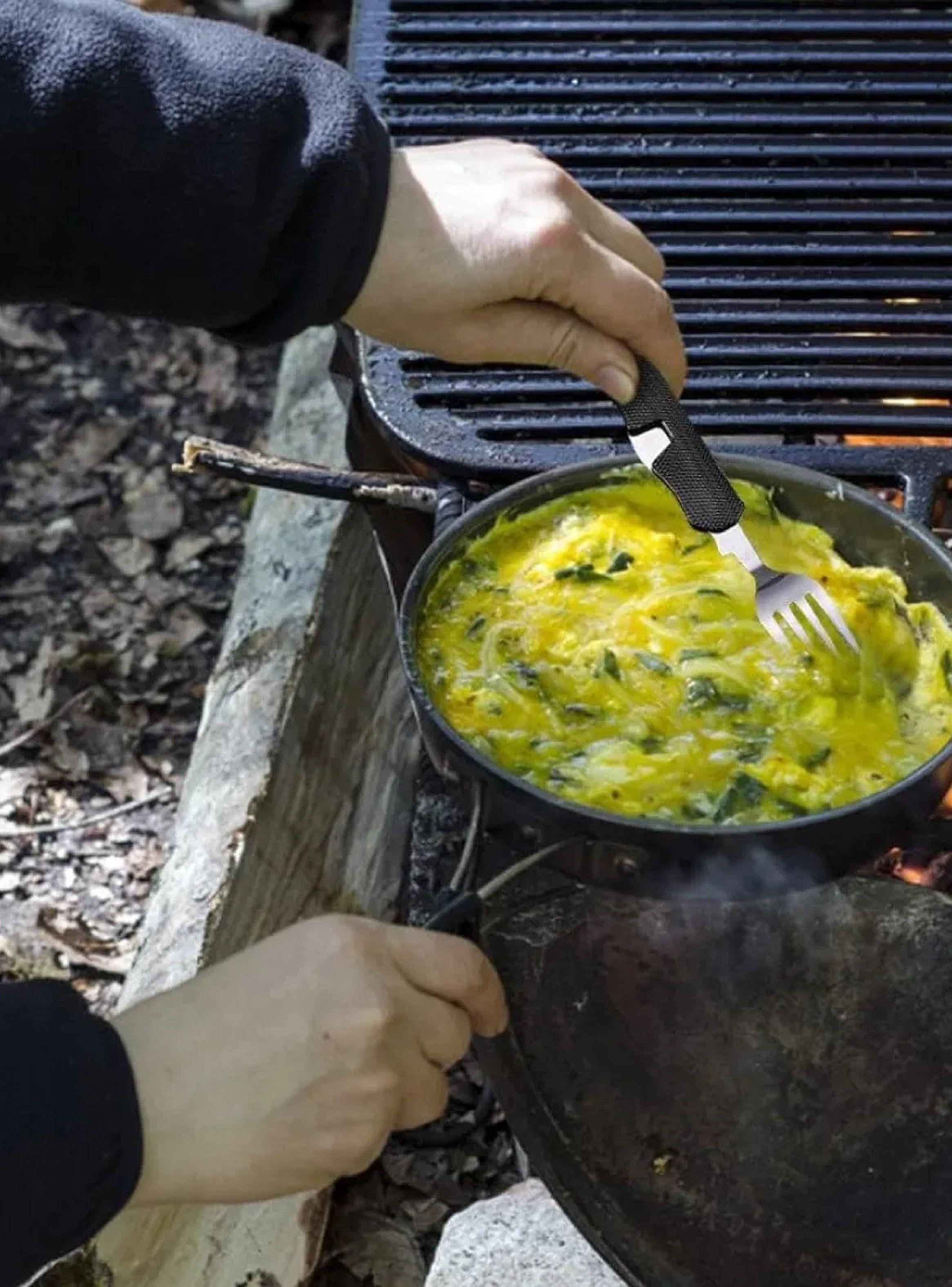 Cuchara Multifunción Camping Acero Inoxidable Mango Rojo-3