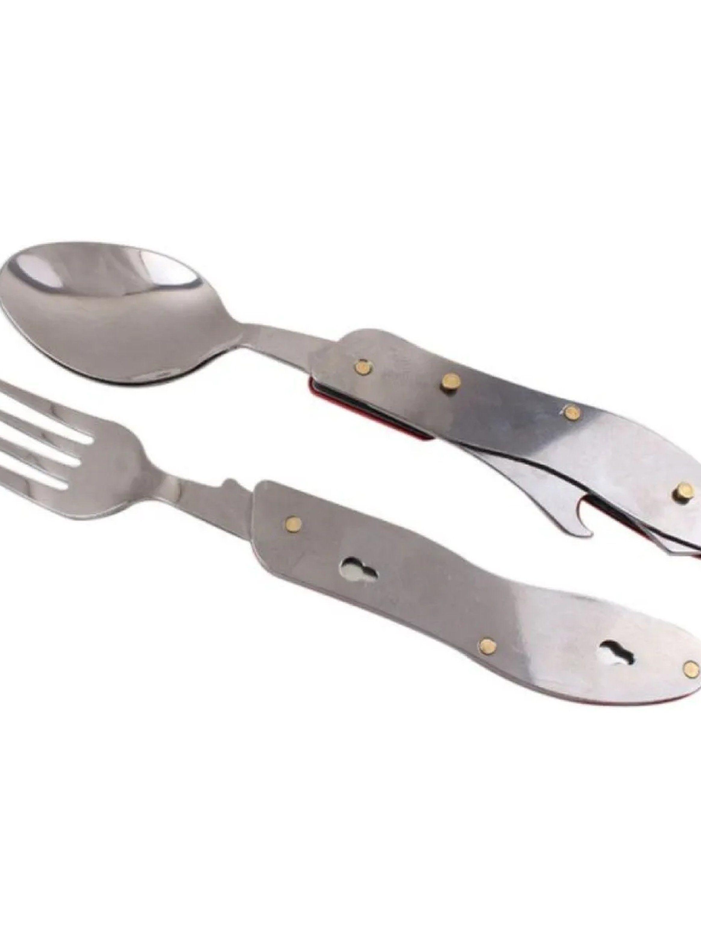 Cuchara Multifunción Camping Acero Inoxidable Mango Rojo-5