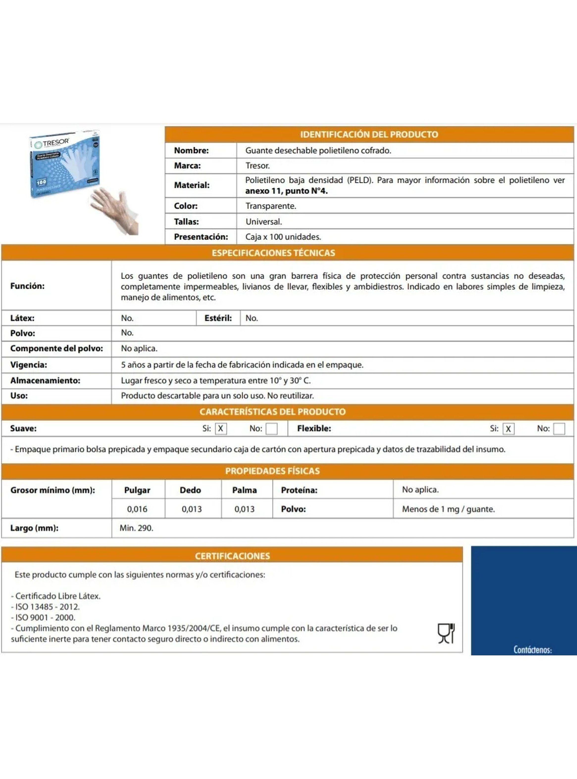 Guantes Desechables Polietileno Cofrado Ambidiestros Talla Universal-2