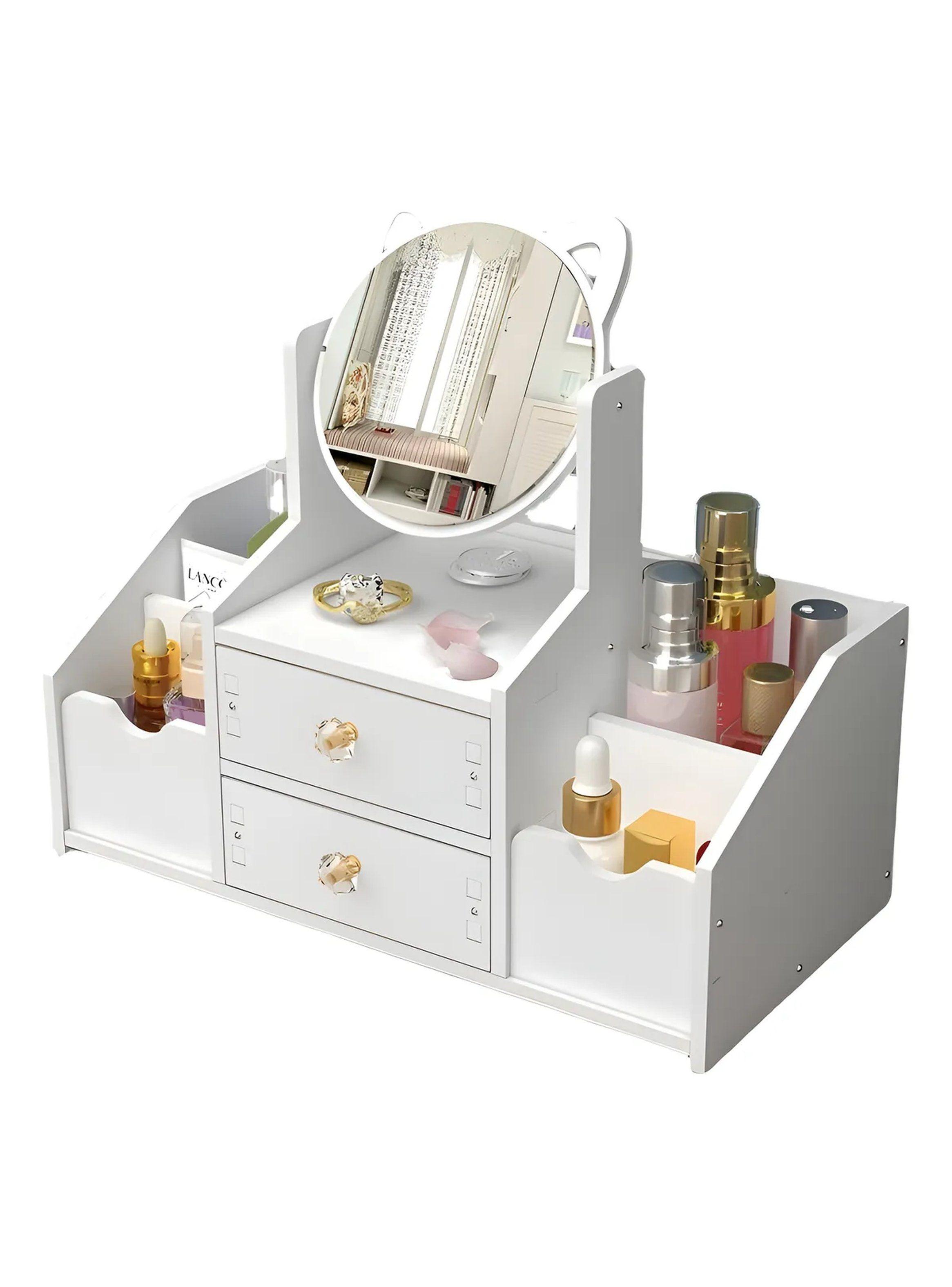 Organizador de Maquillaje con Espejo y Cajones 40cm Blanco-0