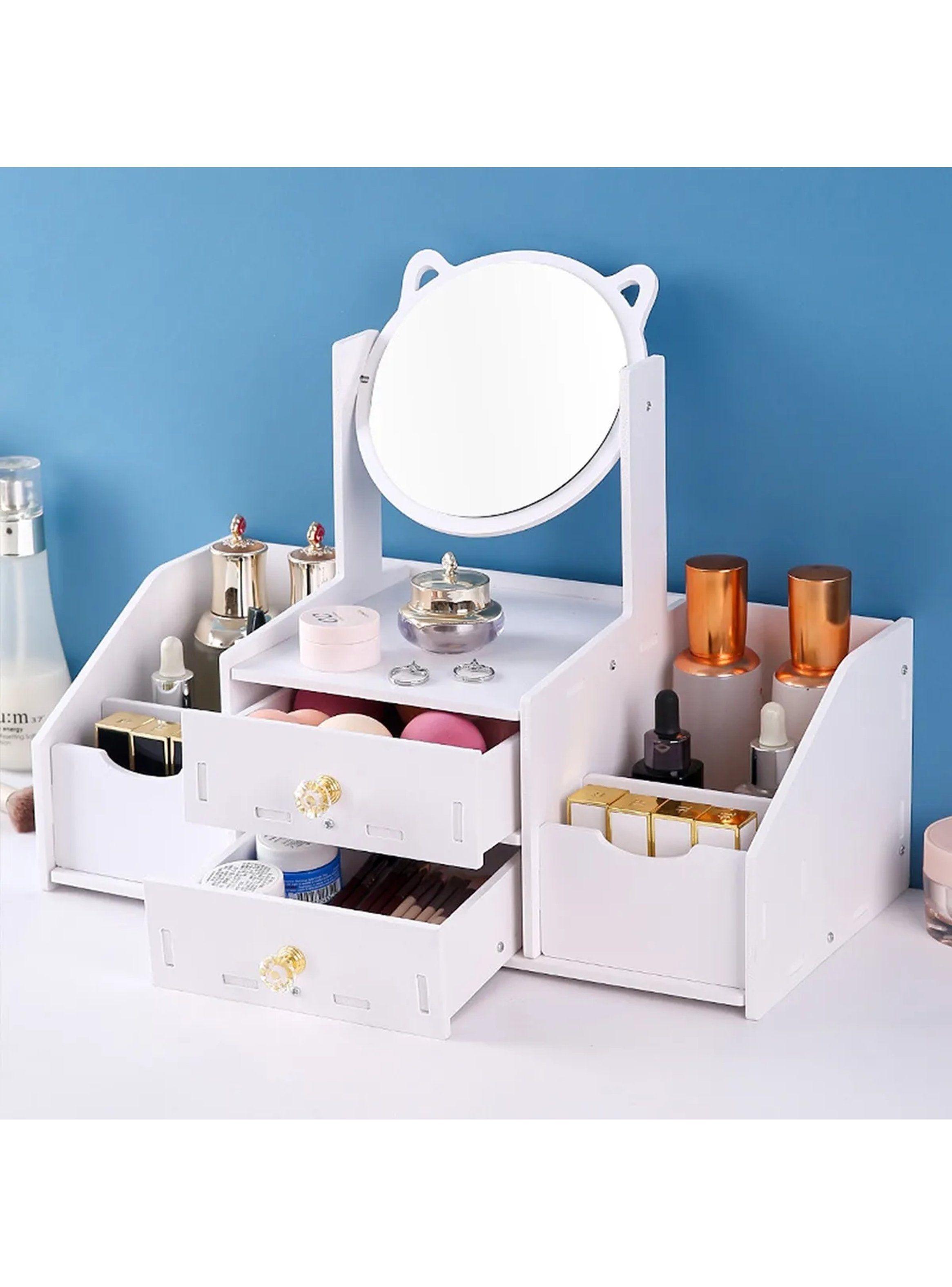 Organizador de Maquillaje con Espejo y Cajones 40cm Blanco-9