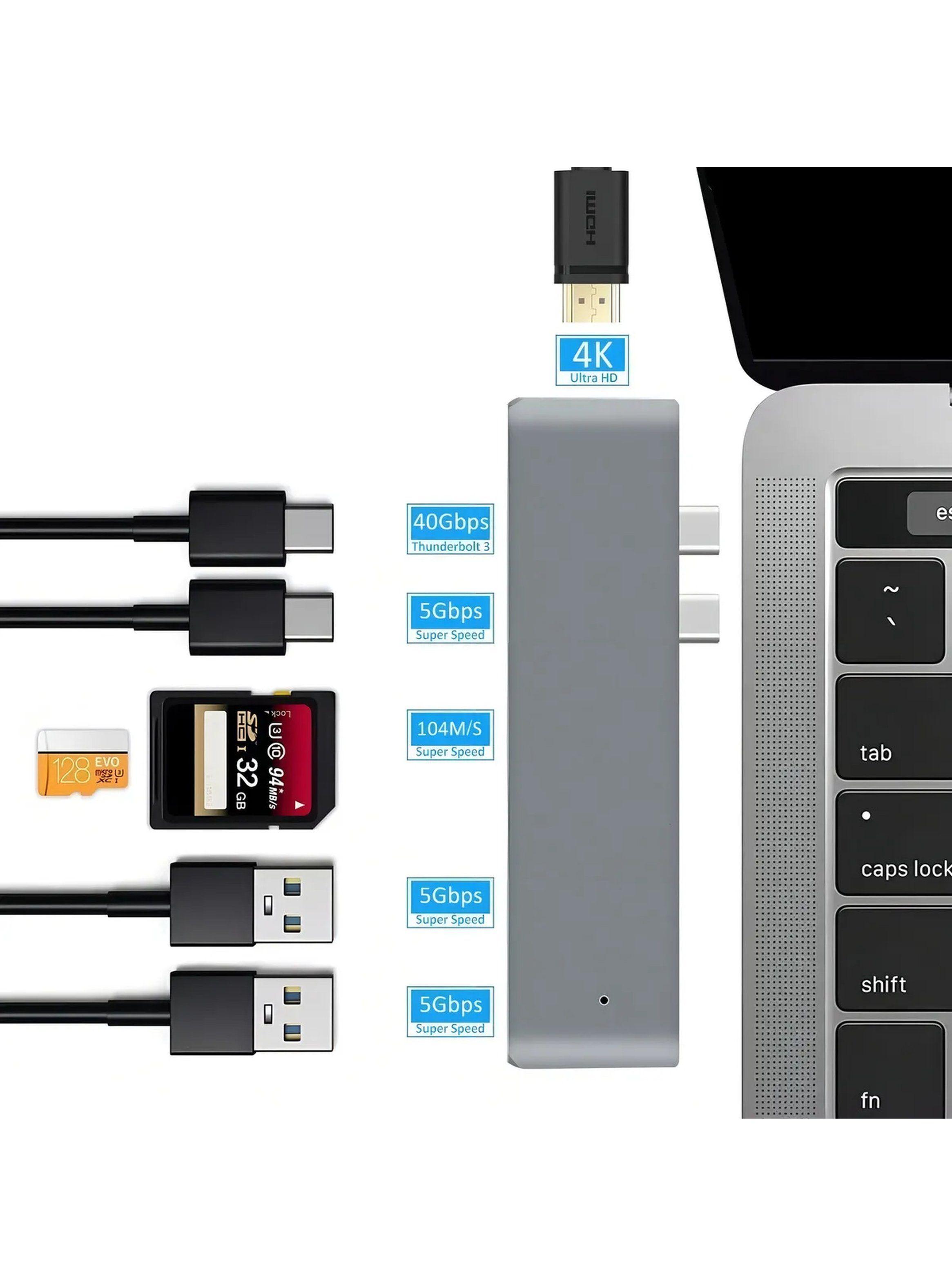 Hub USB-C 7-en-1 Compatible Con MacBook | HDMI 4K, USB 3.0, Lectores de Tarjeta SD/TF-1
