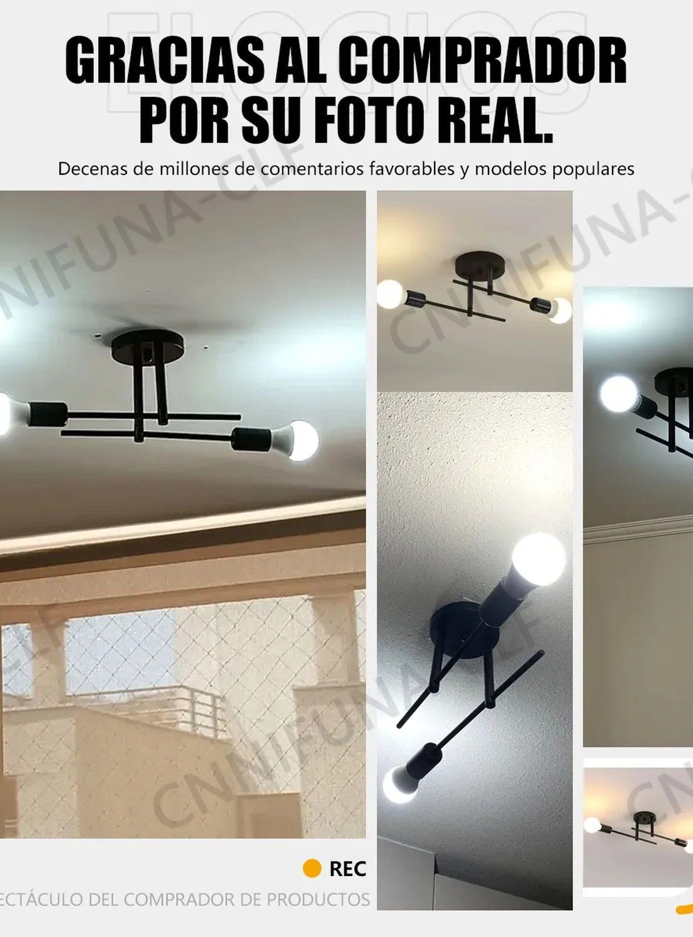 Lámpara de Techo Moderna E27 Metal Negro Diseño Minimalista-2