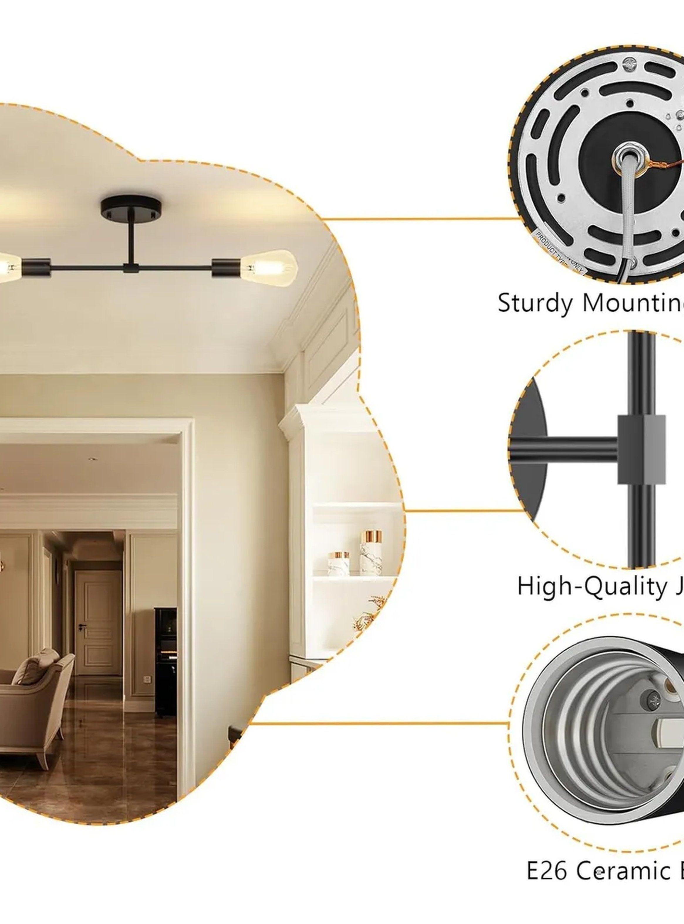 Lámpara de Techo Moderna E27 Metal Negro Diseño Minimalista-4