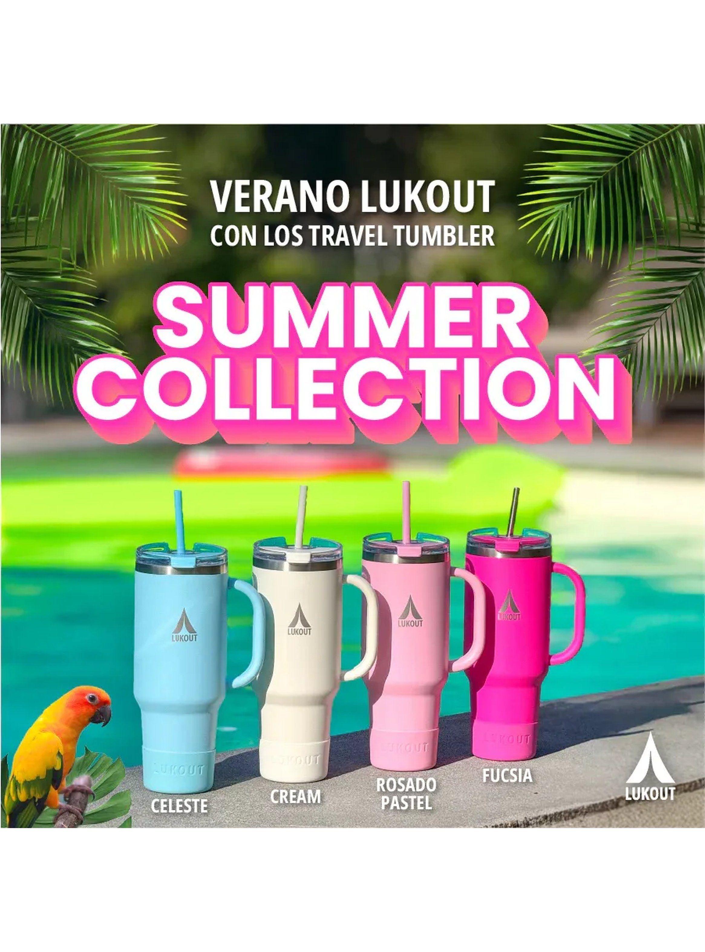 Vaso Térmico con Tapa y Bombilla 1L Acero Inoxidable Pastel-2