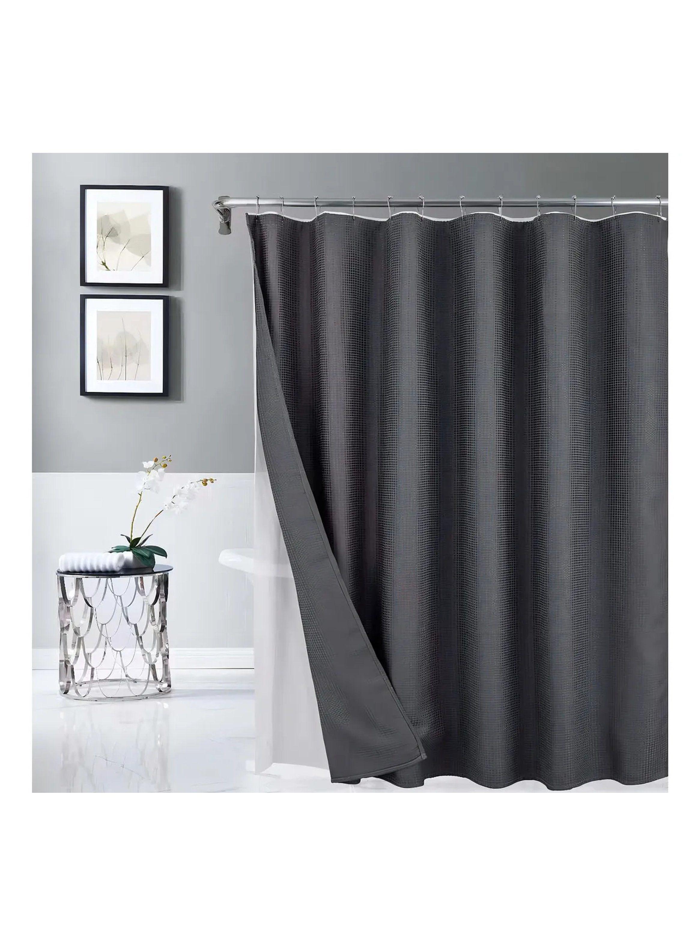 Cortina de Ducha Impermeable con Ganchos 180x200 cm Gris-1