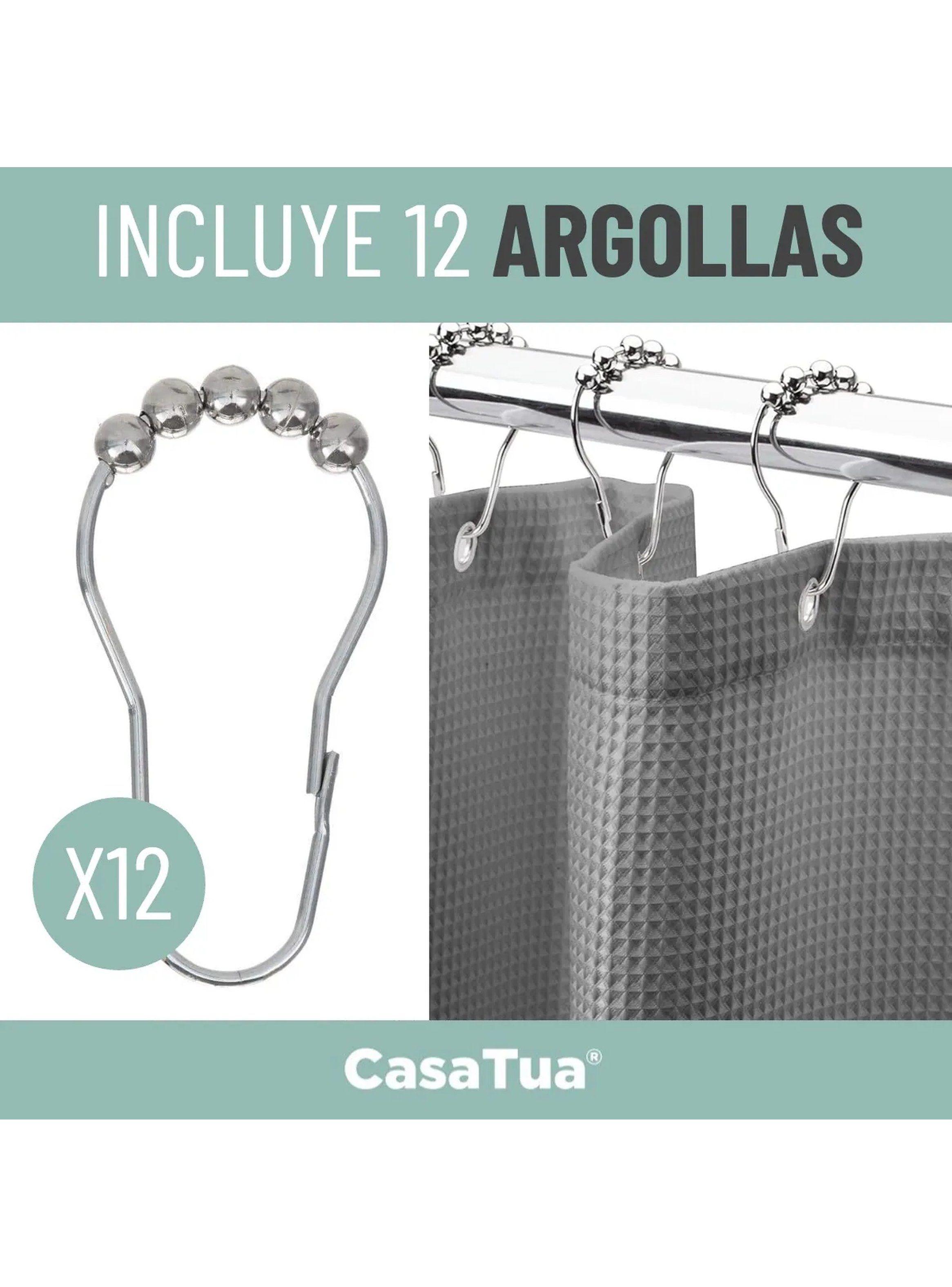 Cortina de Ducha Impermeable con Ganchos 180x200 cm Gris-2