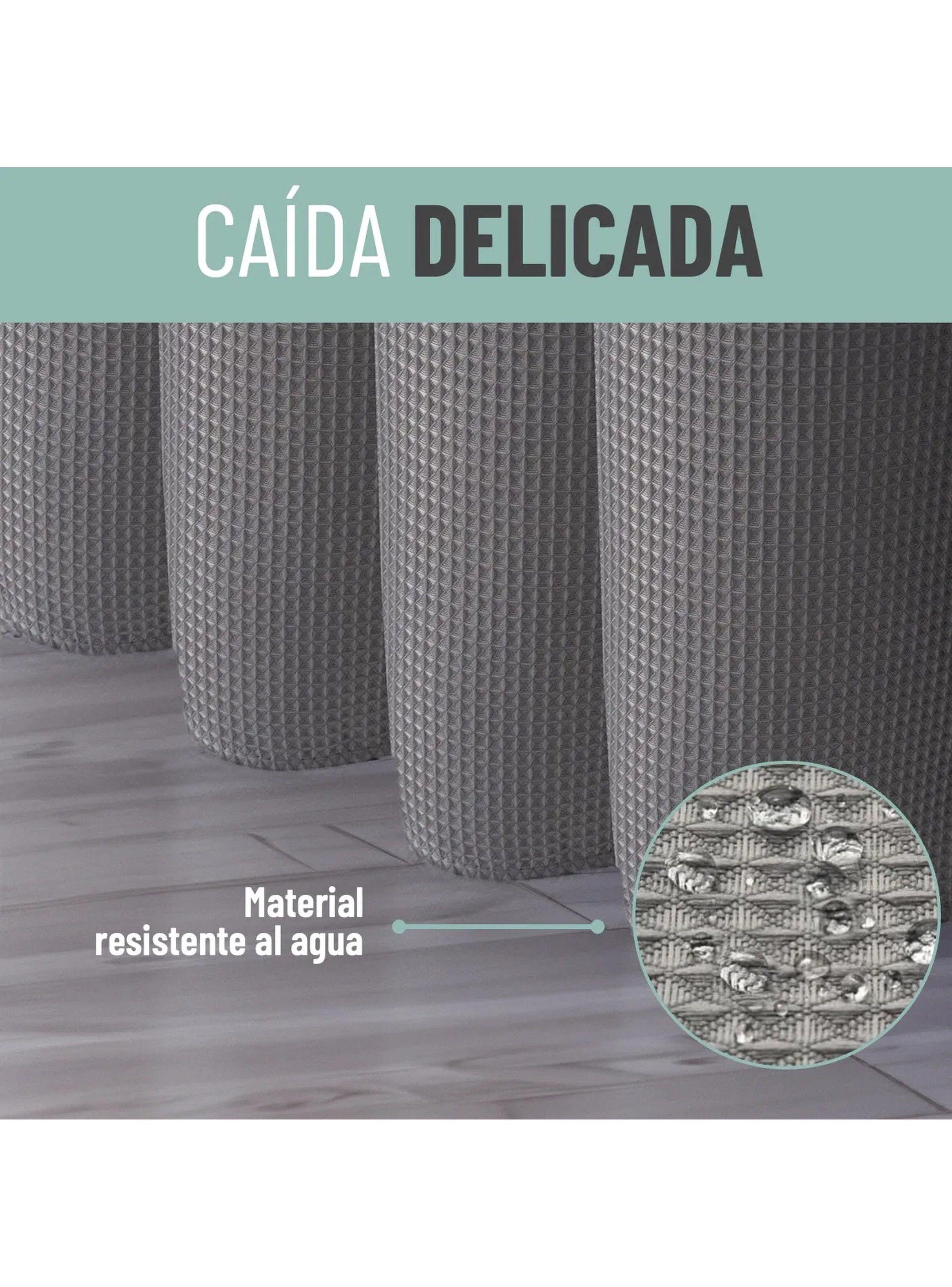 Cortina de Ducha Impermeable con Ganchos 180x200 cm Gris-3