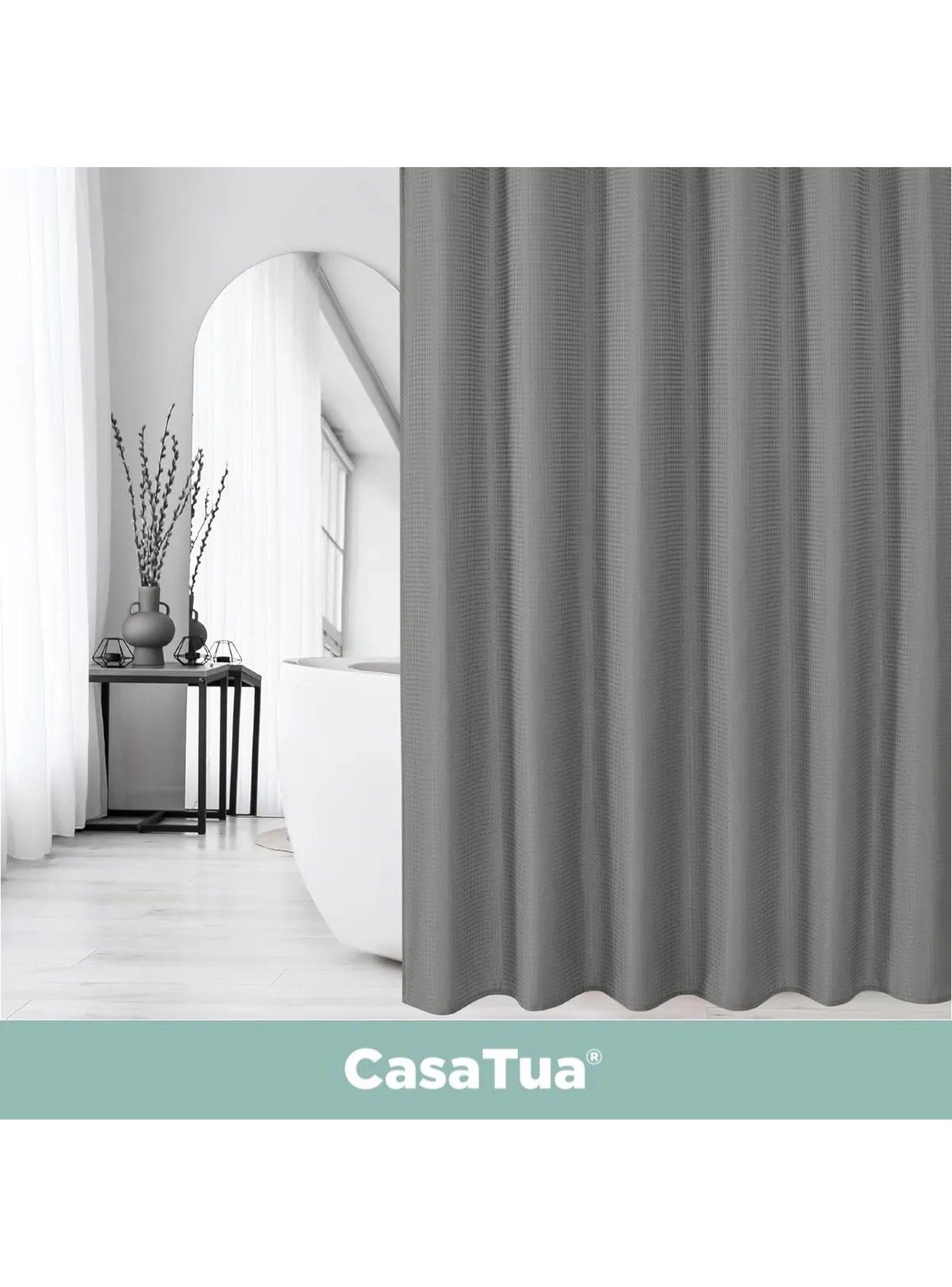 Cortina de Ducha Impermeable con Ganchos 180x200 cm Gris-7
