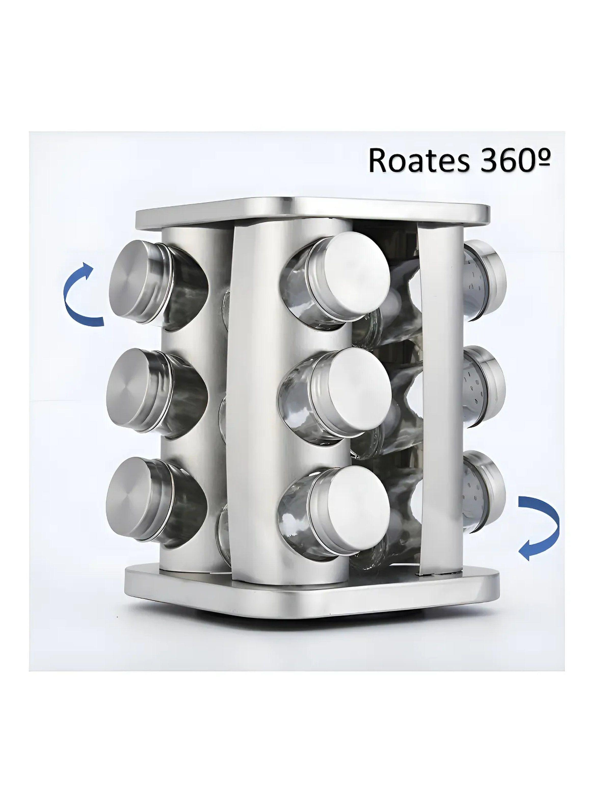 Organizador de Especias Giratorio Acero Inoxidable 12 Frascos Vacíos-1