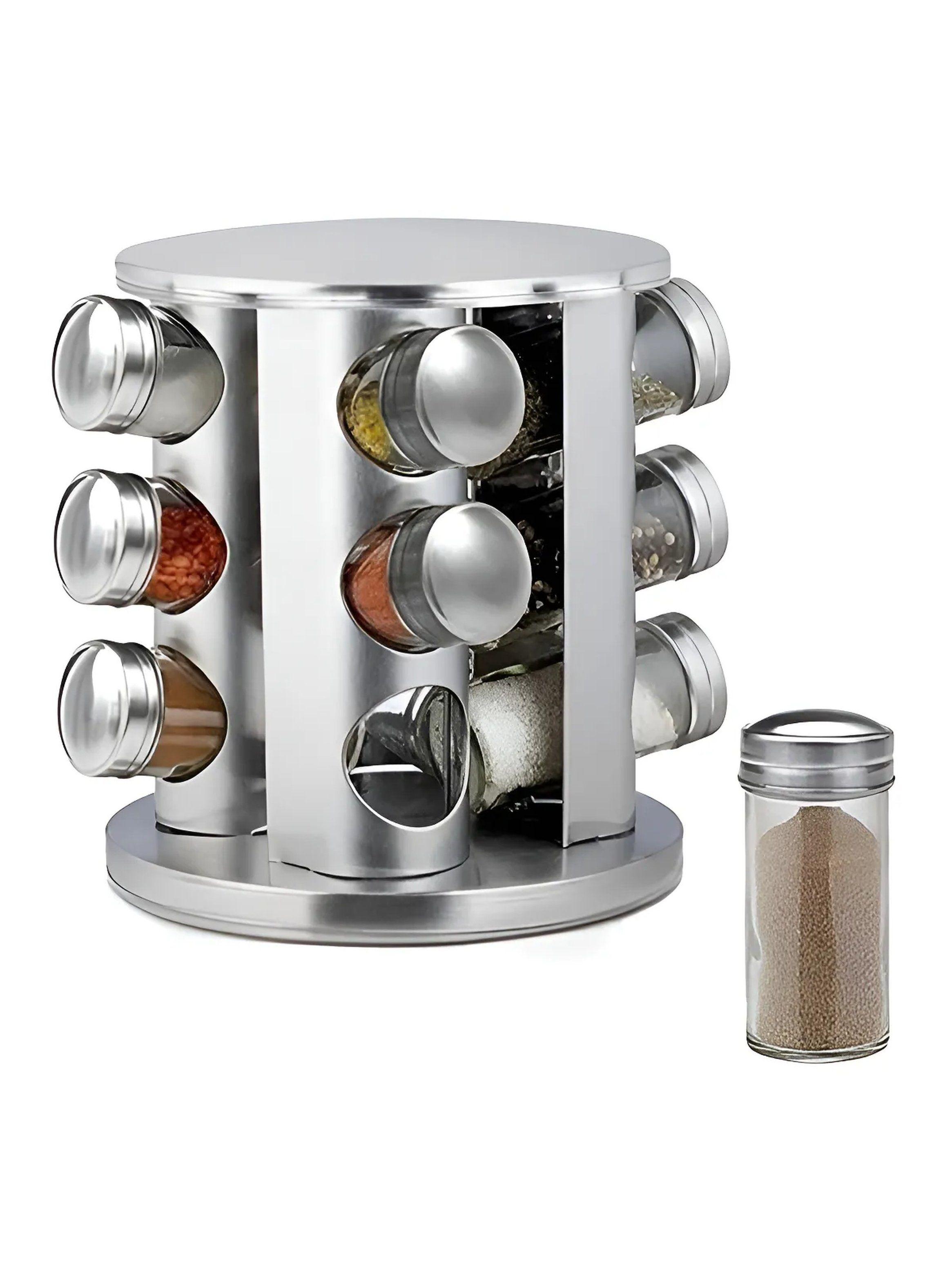 Organizador de Especias Giratorio Acero Inoxidable 12 Frascos Vacíos-5