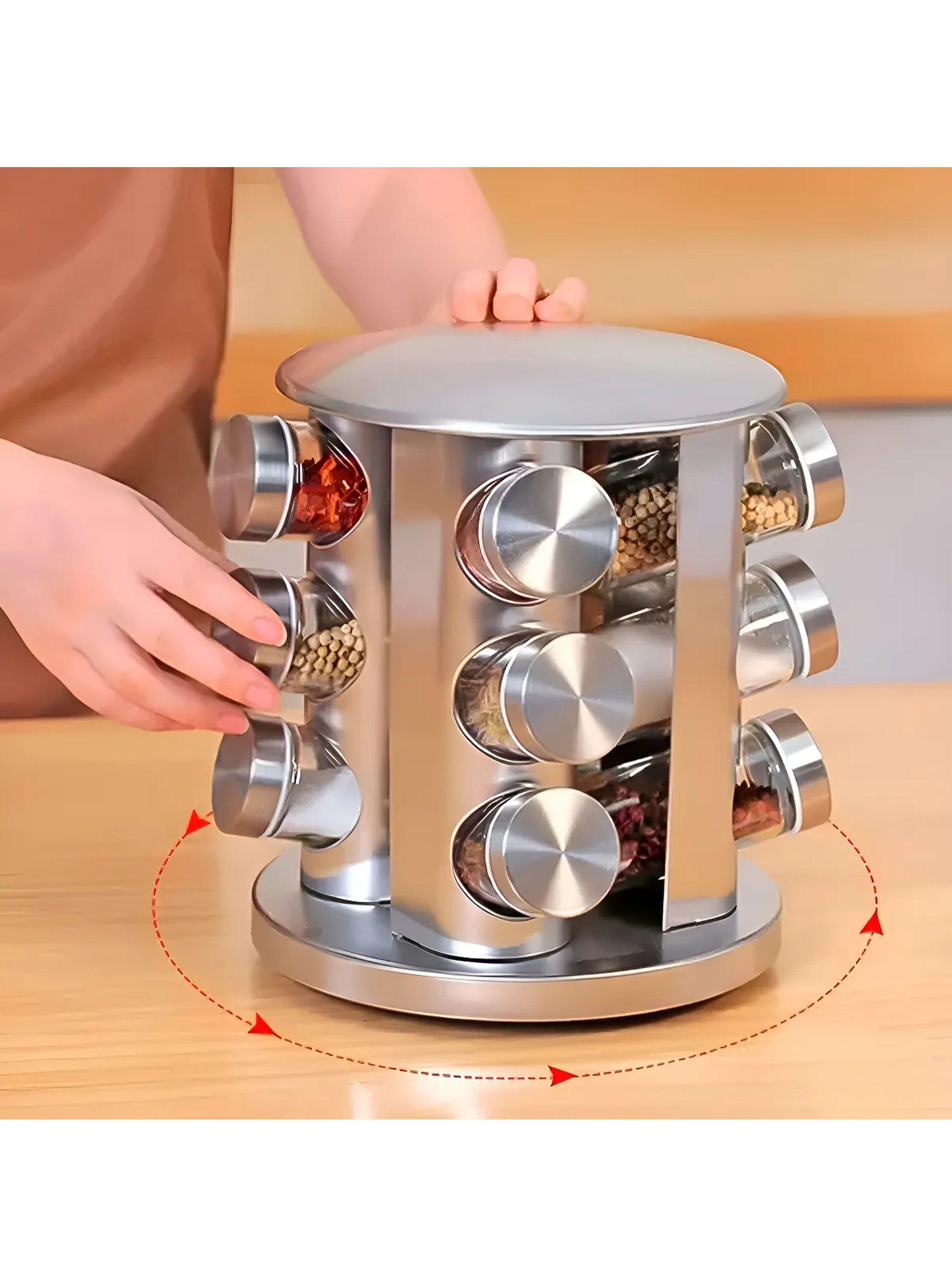 Organizador de Especias Giratorio Acero Inoxidable 12 Frascos Vacíos-9