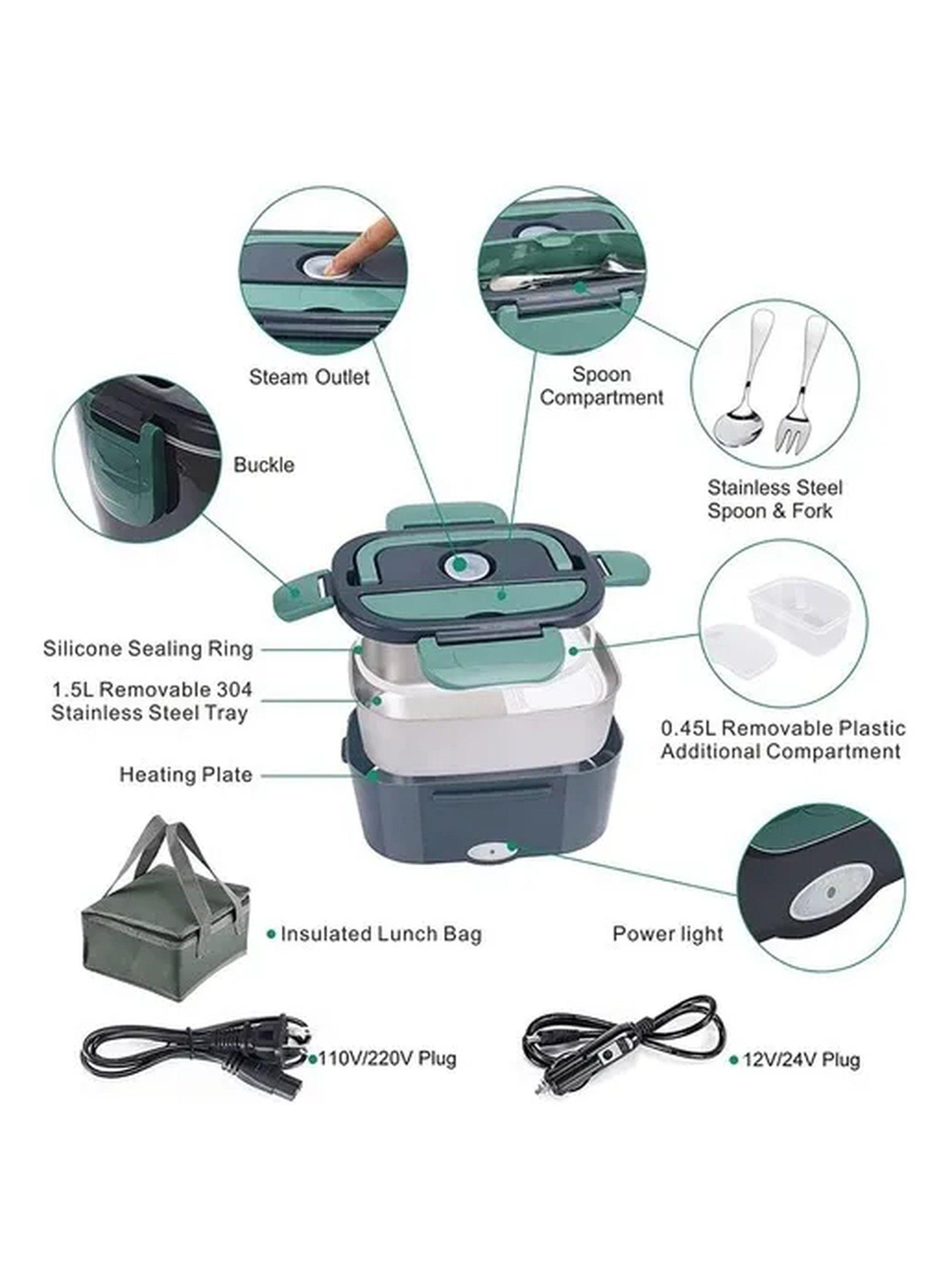 Lonchera Eléctrica Portátil Acero Inoxidable 1.5L 12V/220V Verde-2