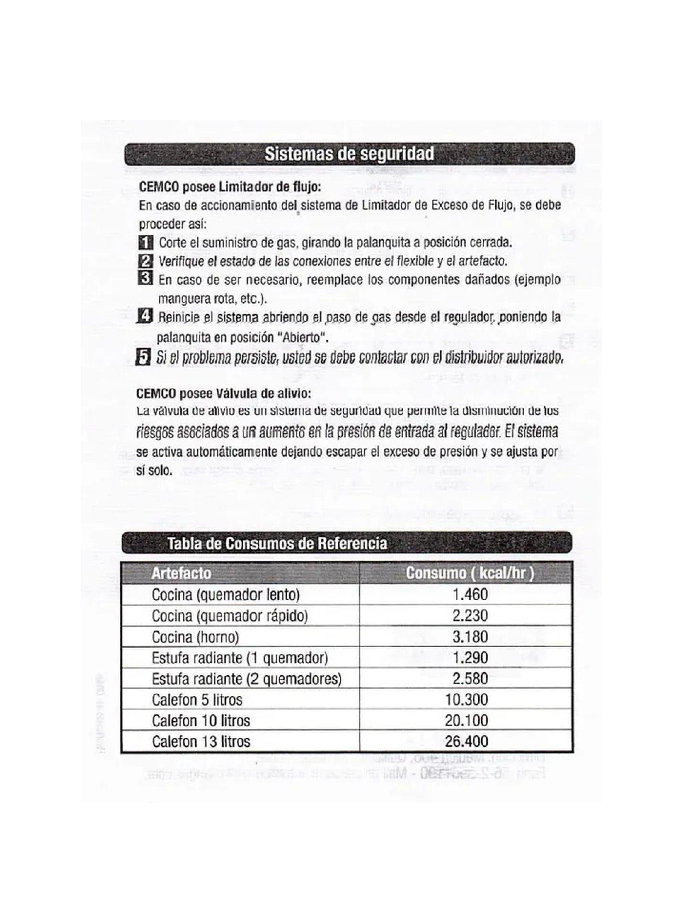 Regulador Para Gas Licuado Conexión 3/8" Certificado SEC-6