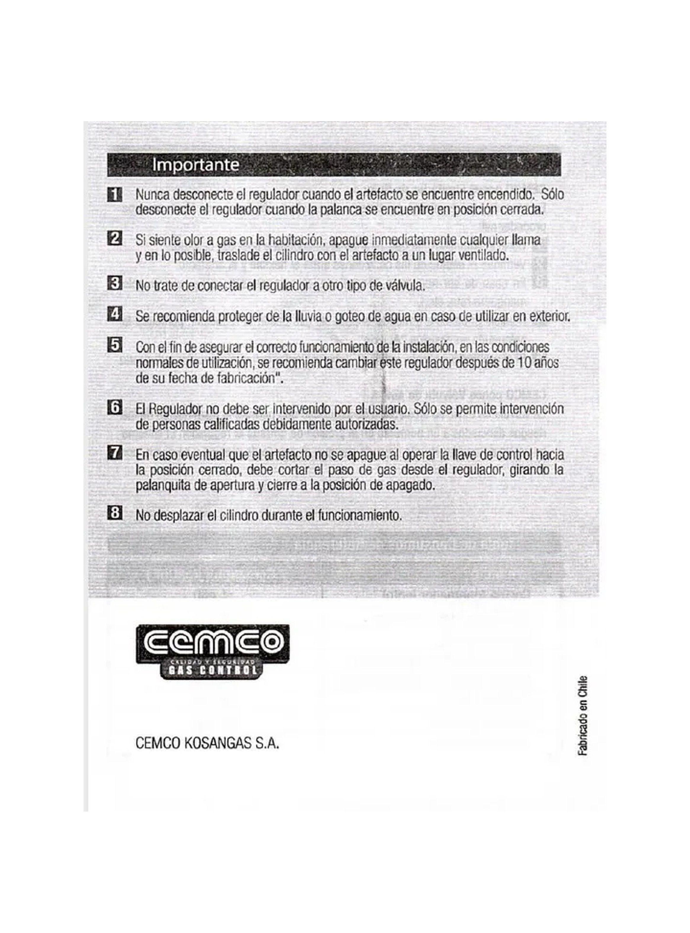 Regulador Para Gas Licuado Conexión 3/8" Certificado SEC-7