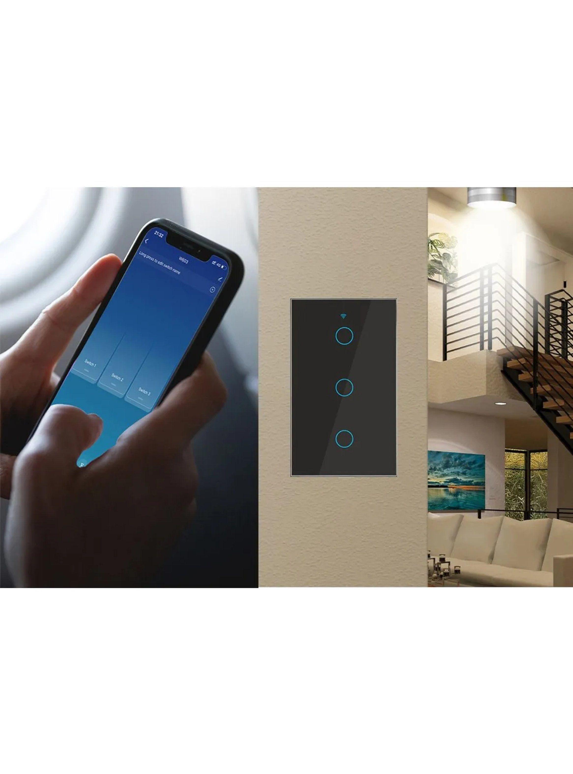 Interruptor de Luz Inteligente Wi-Fi Control Táctil Negro-1