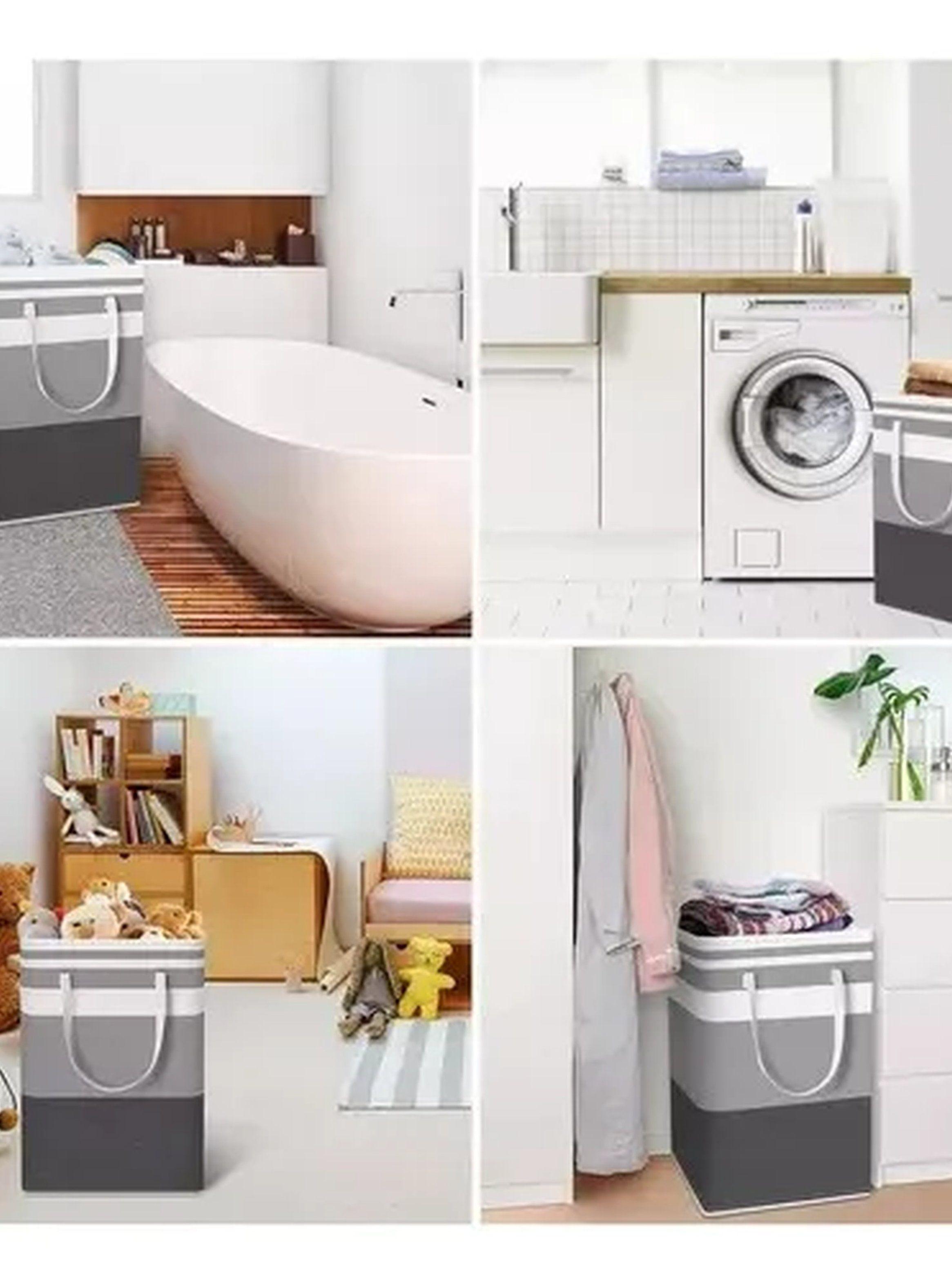 Canasta De Ropa Plegable 75L Tela Gris-6