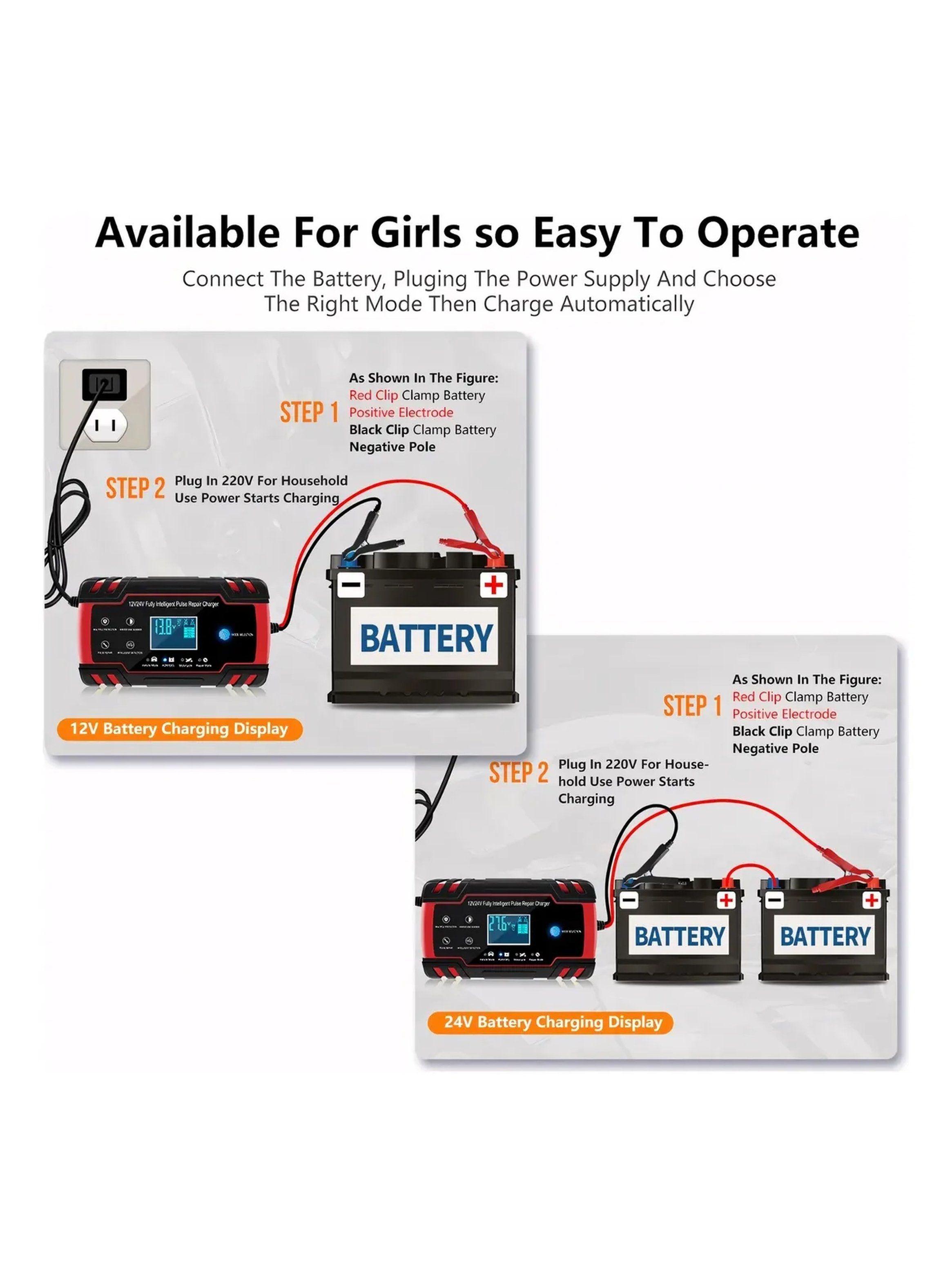 Cargador de Batería 12V/24V Inteligente Pulse Repair Automóvil Y Motocicleta-7