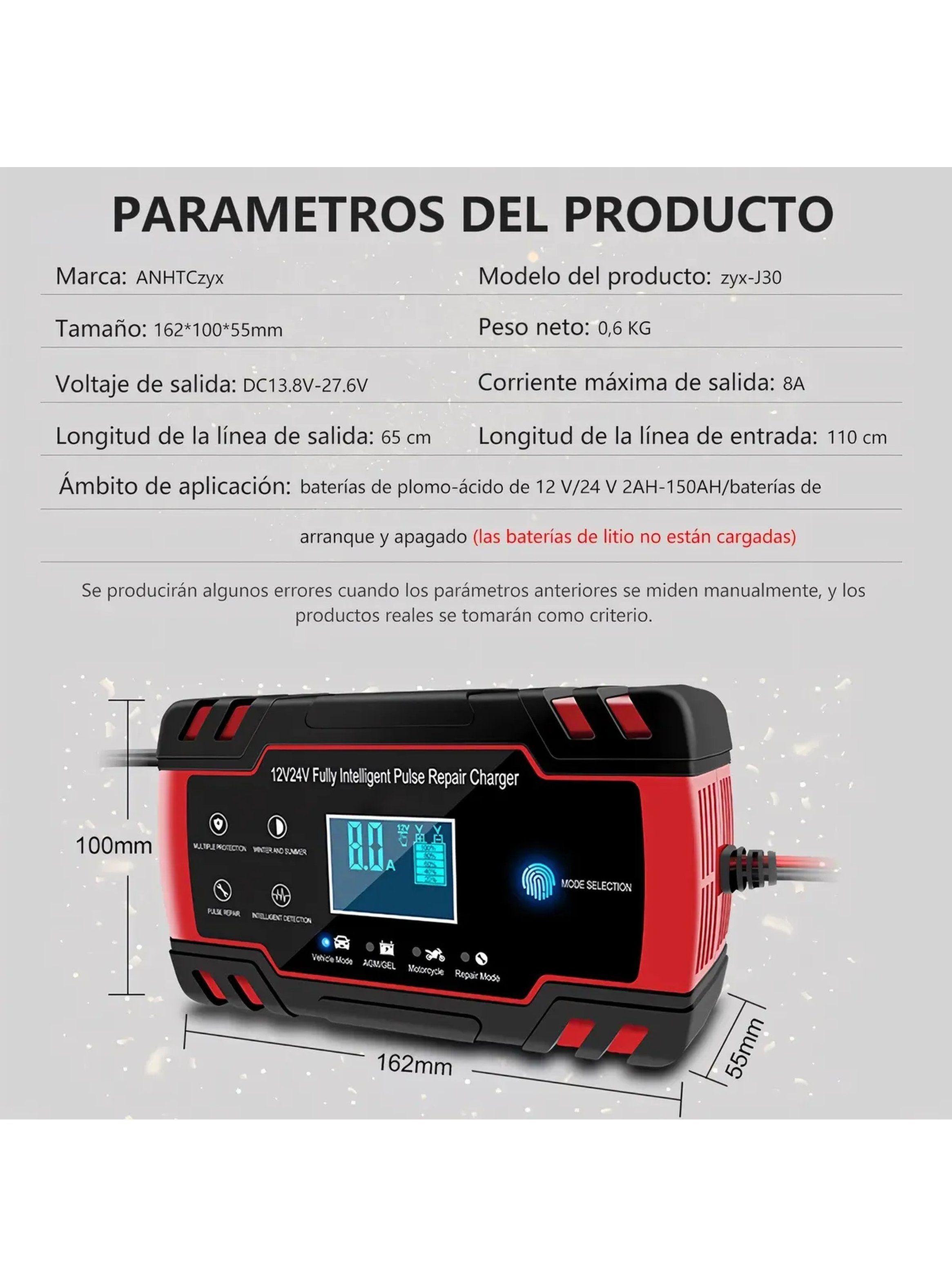 Cargador de Batería 12V/24V Inteligente Pulse Repair Automóvil Y Motocicleta-8