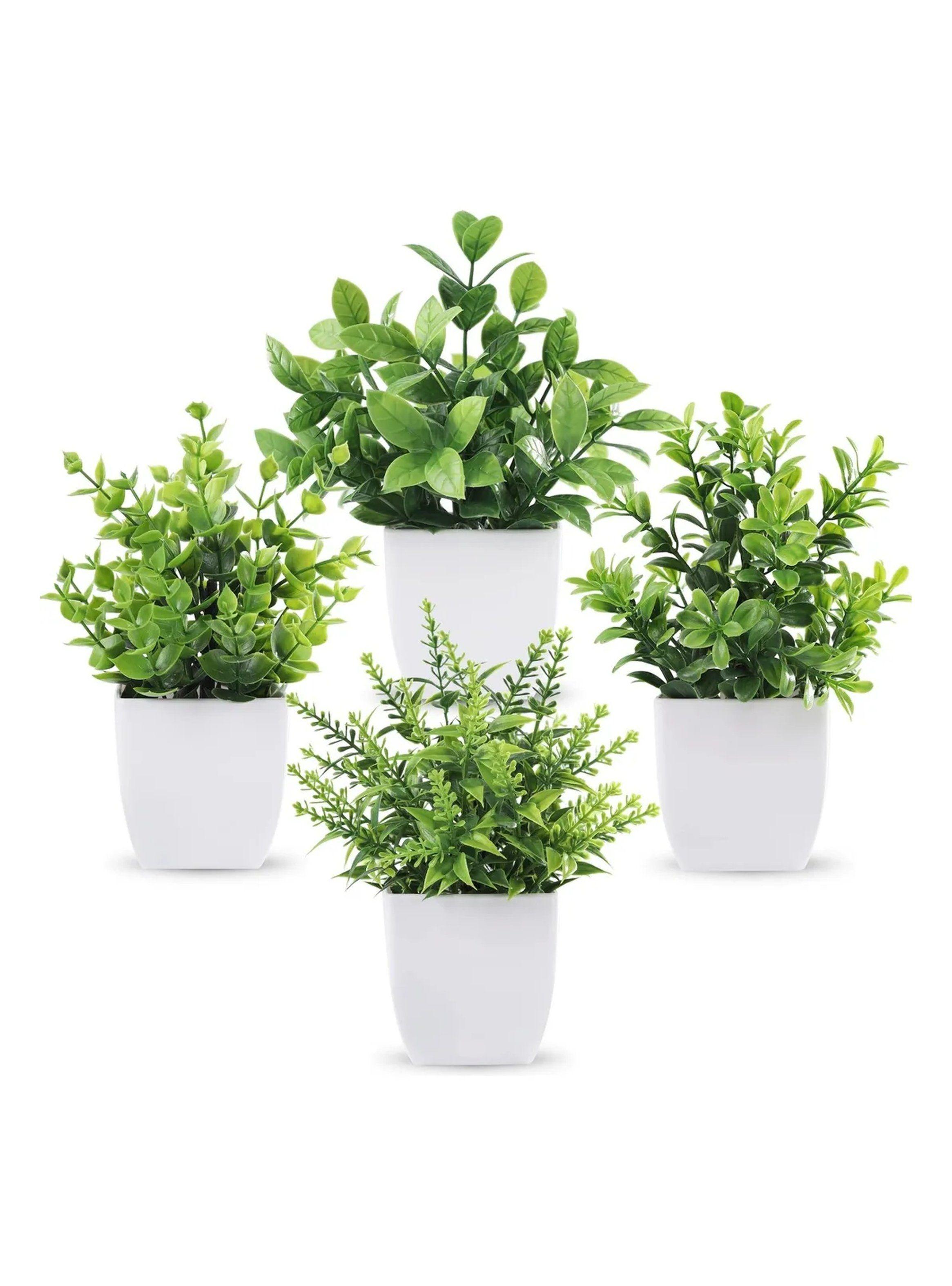 Plantas Artificiales Decorativas Maceta Plástica Verde Set de 4-0
