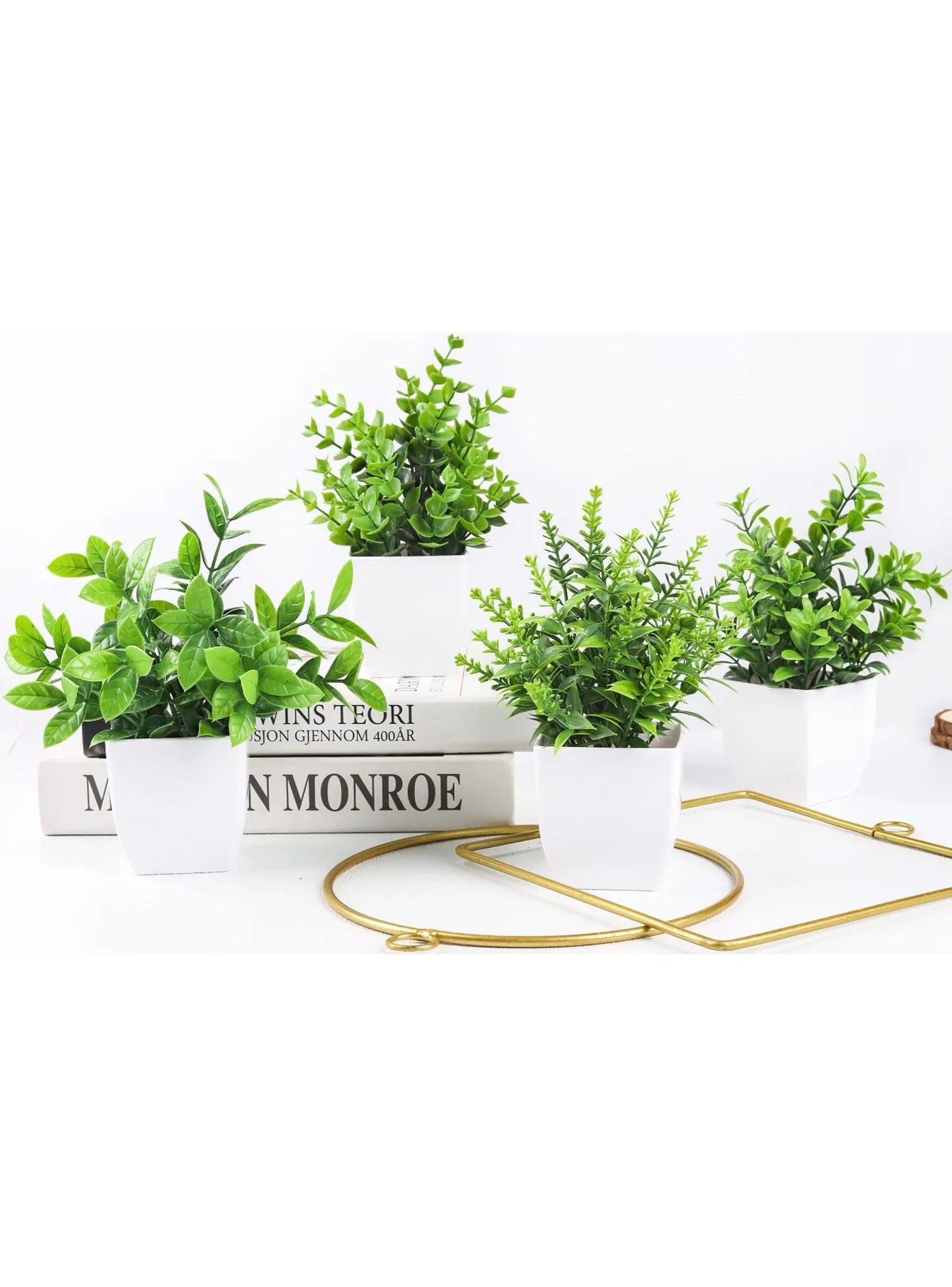 Plantas Artificiales Decorativas Maceta Plástica Verde Set de 4-2