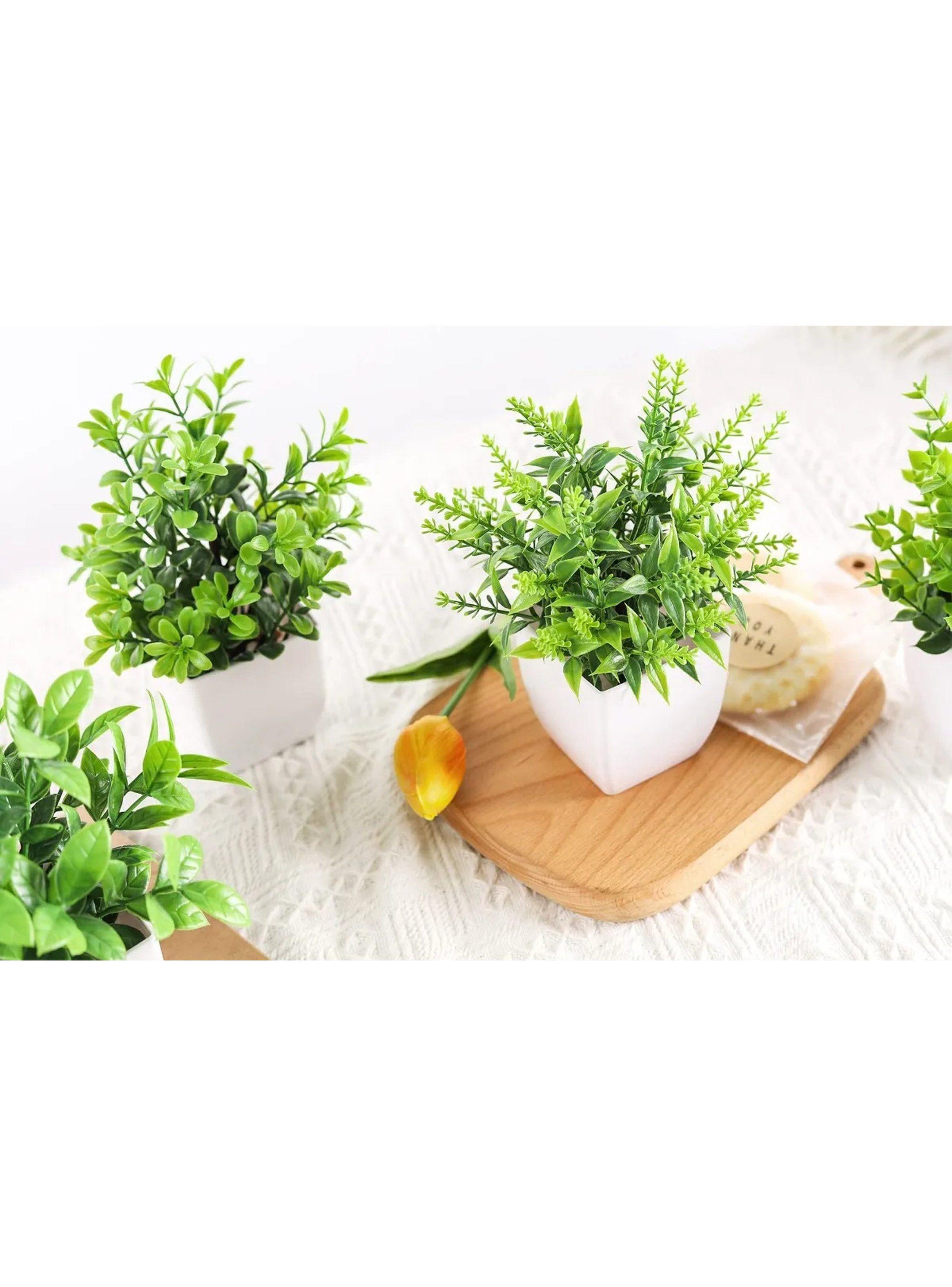 Plantas Artificiales Decorativas Maceta Plástica Verde Set de 4-3