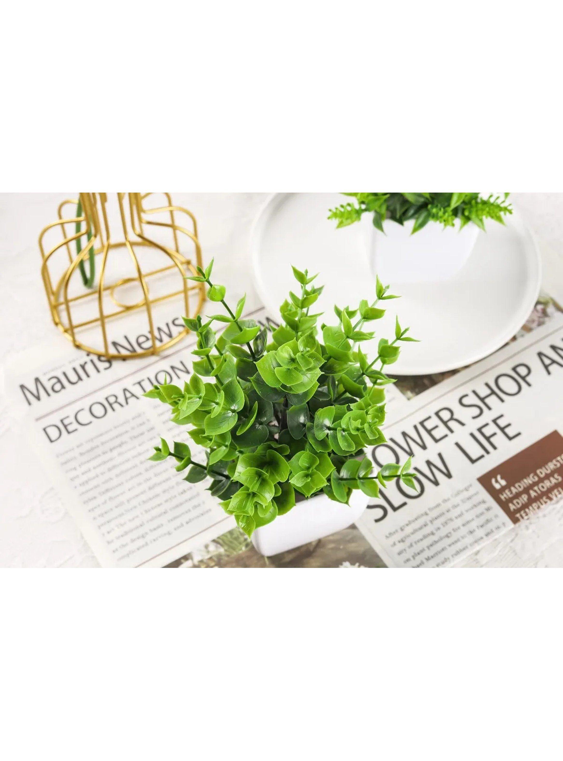 Plantas Artificiales Decorativas Maceta Plástica Verde Set de 4-4