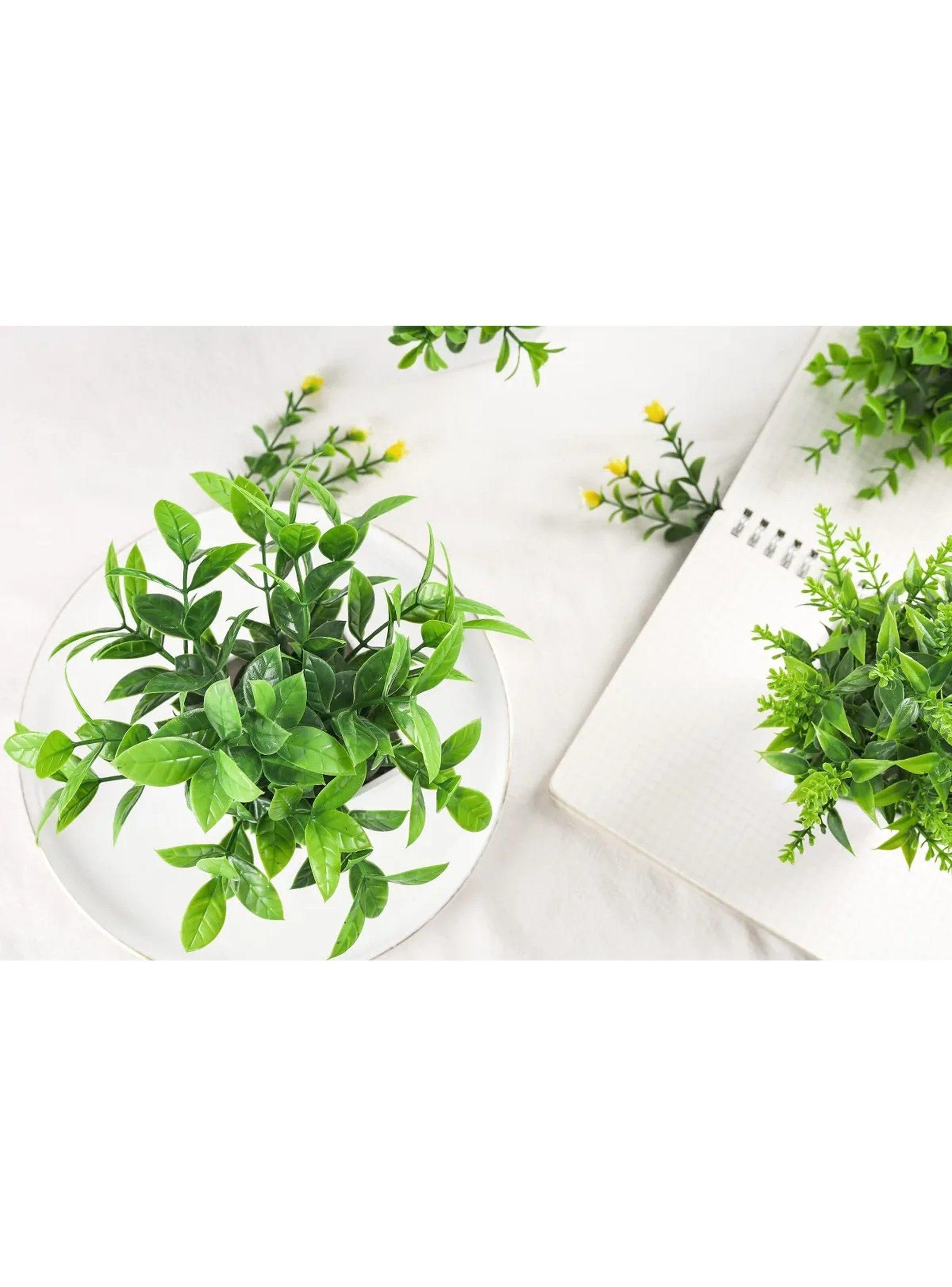 Plantas Artificiales Decorativas Maceta Plástica Verde Set de 4-5