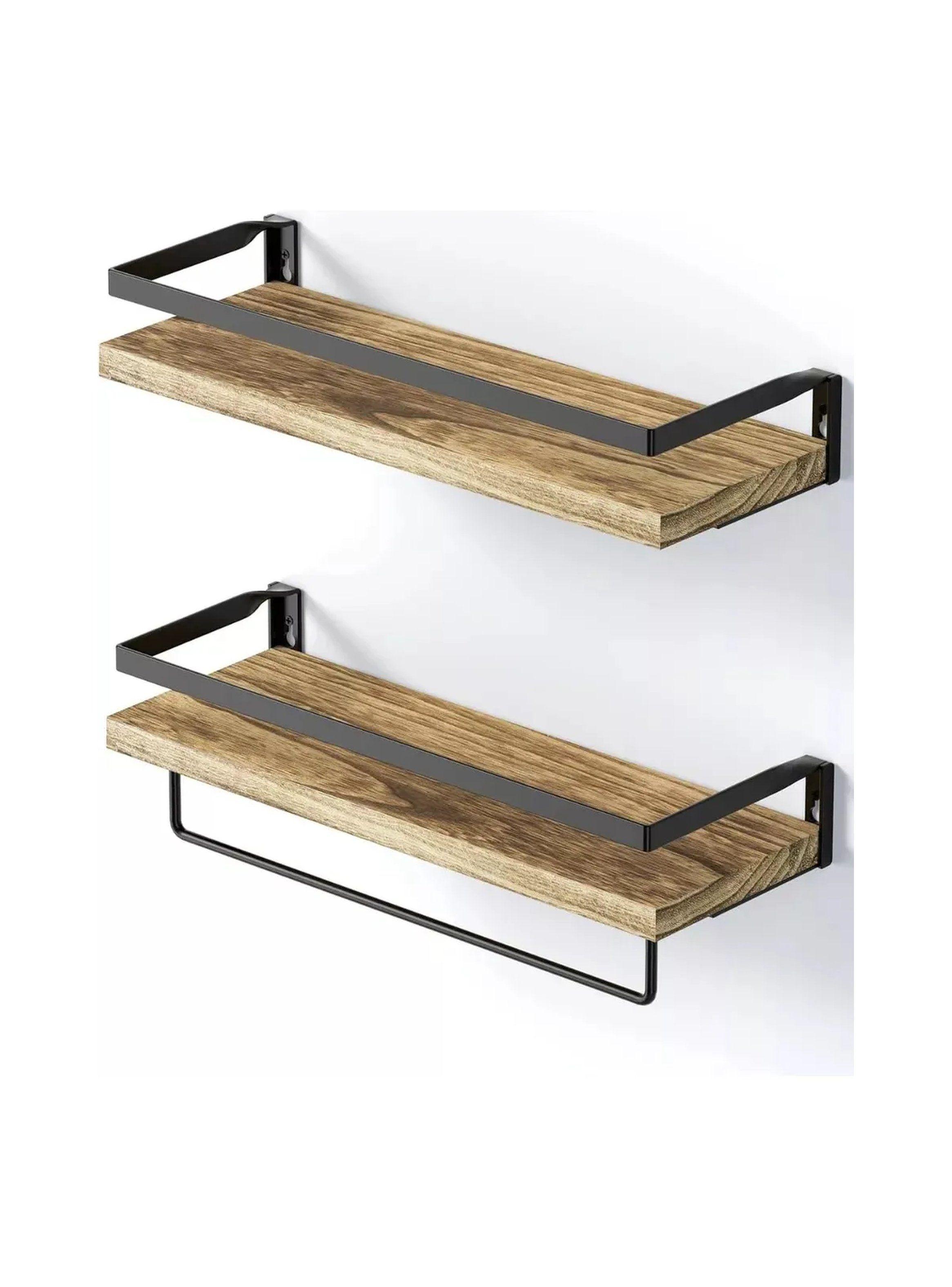 Estantes de Pared Montados Metal y Madera con Barra para Cocina-4
