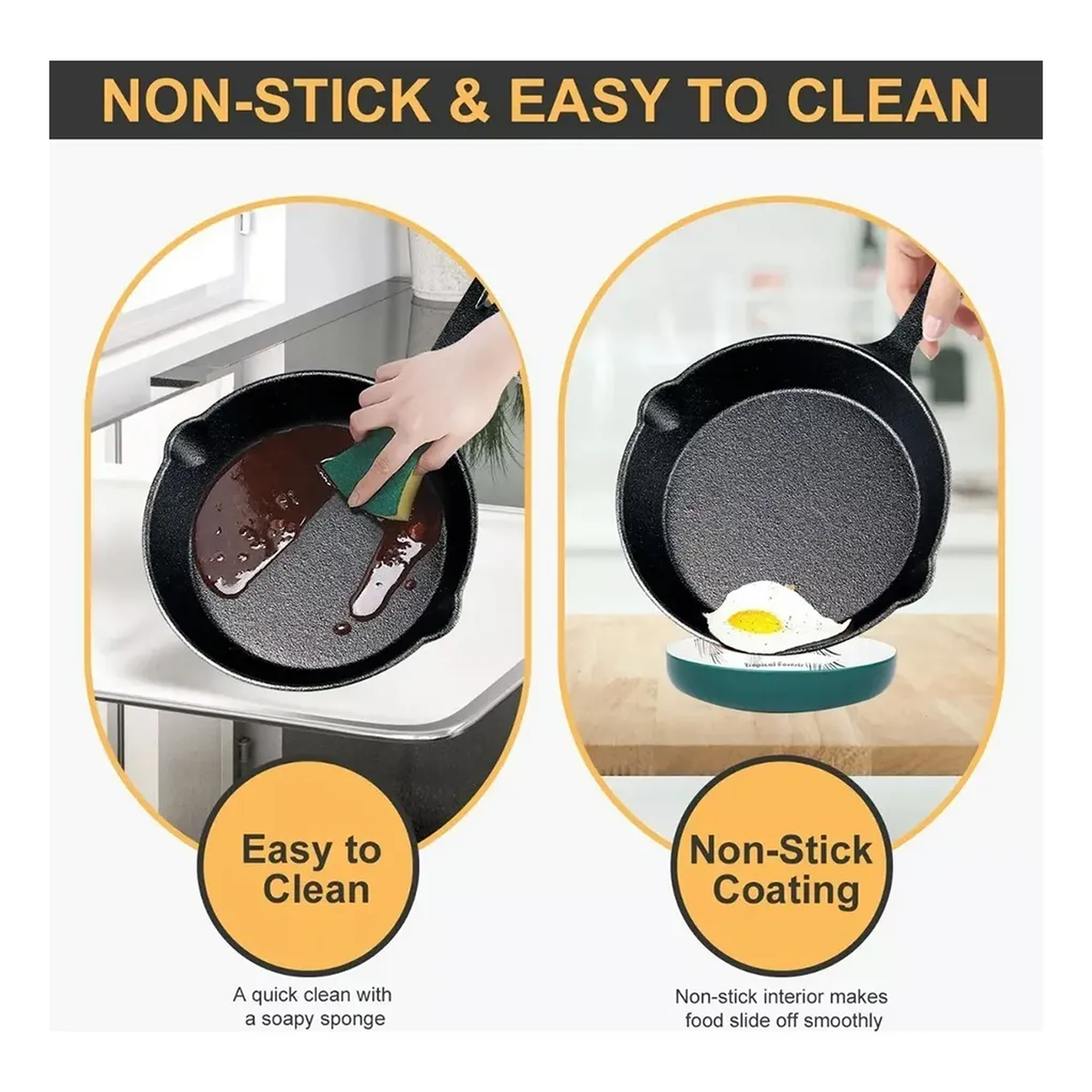 Set de Sartenes de Hierro Fundido Antiadherente Pre-Sazonado-2