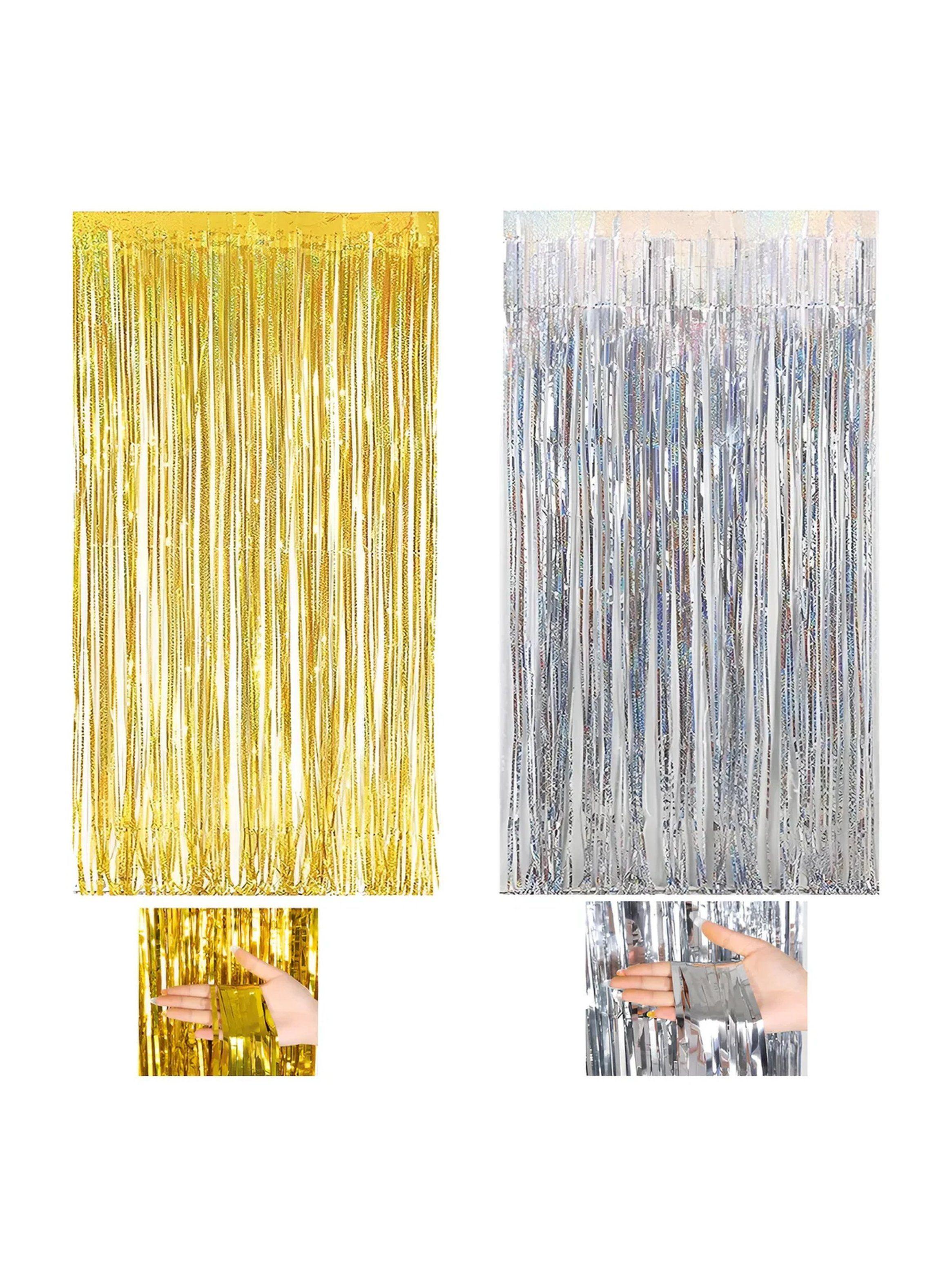 Cortinas de Flecos Metálicos 200x100 cm Oro y Plateado 12 Piezas-0