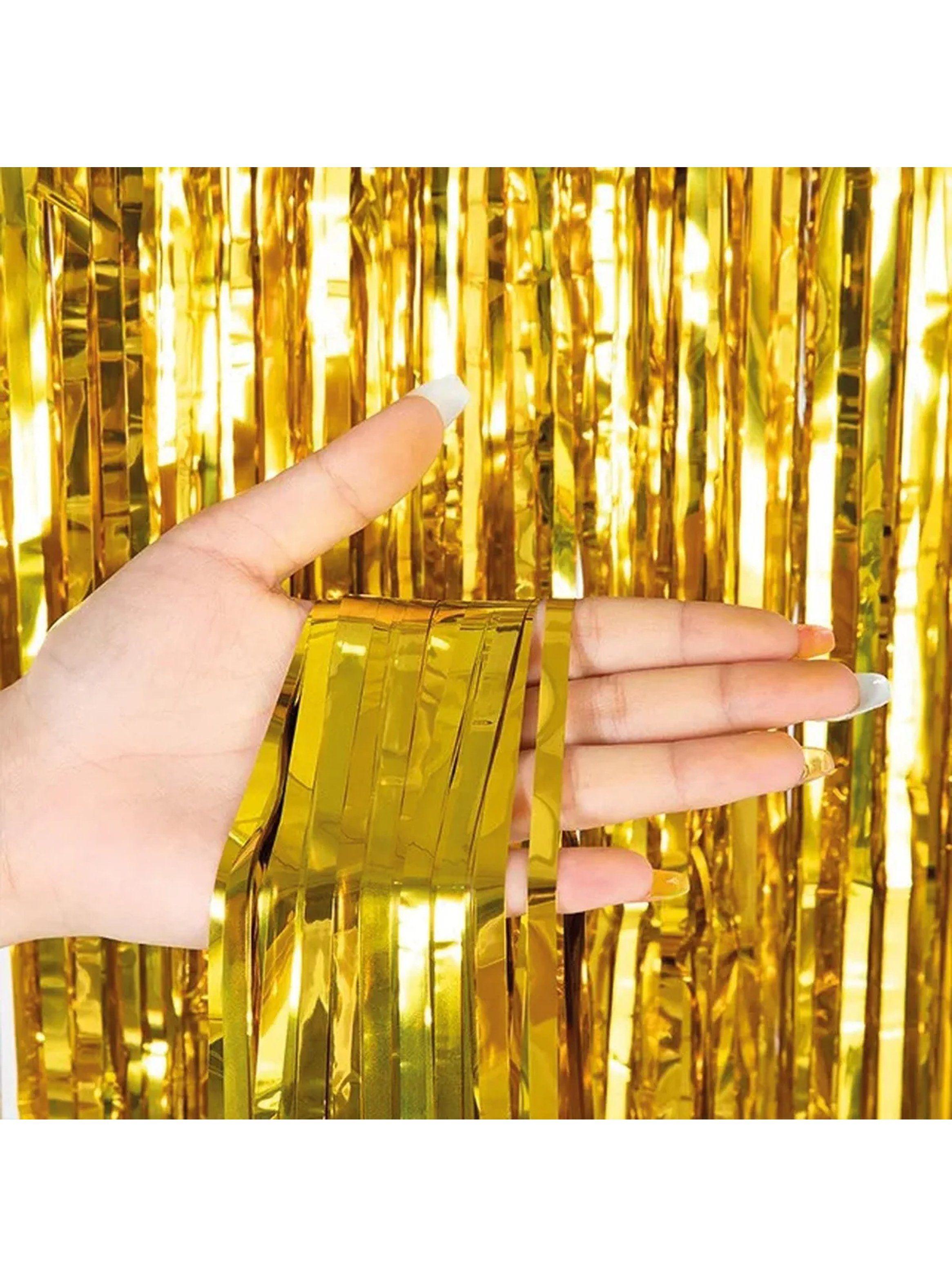 Cortinas de Flecos Metálicos 200x100 cm Oro y Plateado 12 Piezas-4