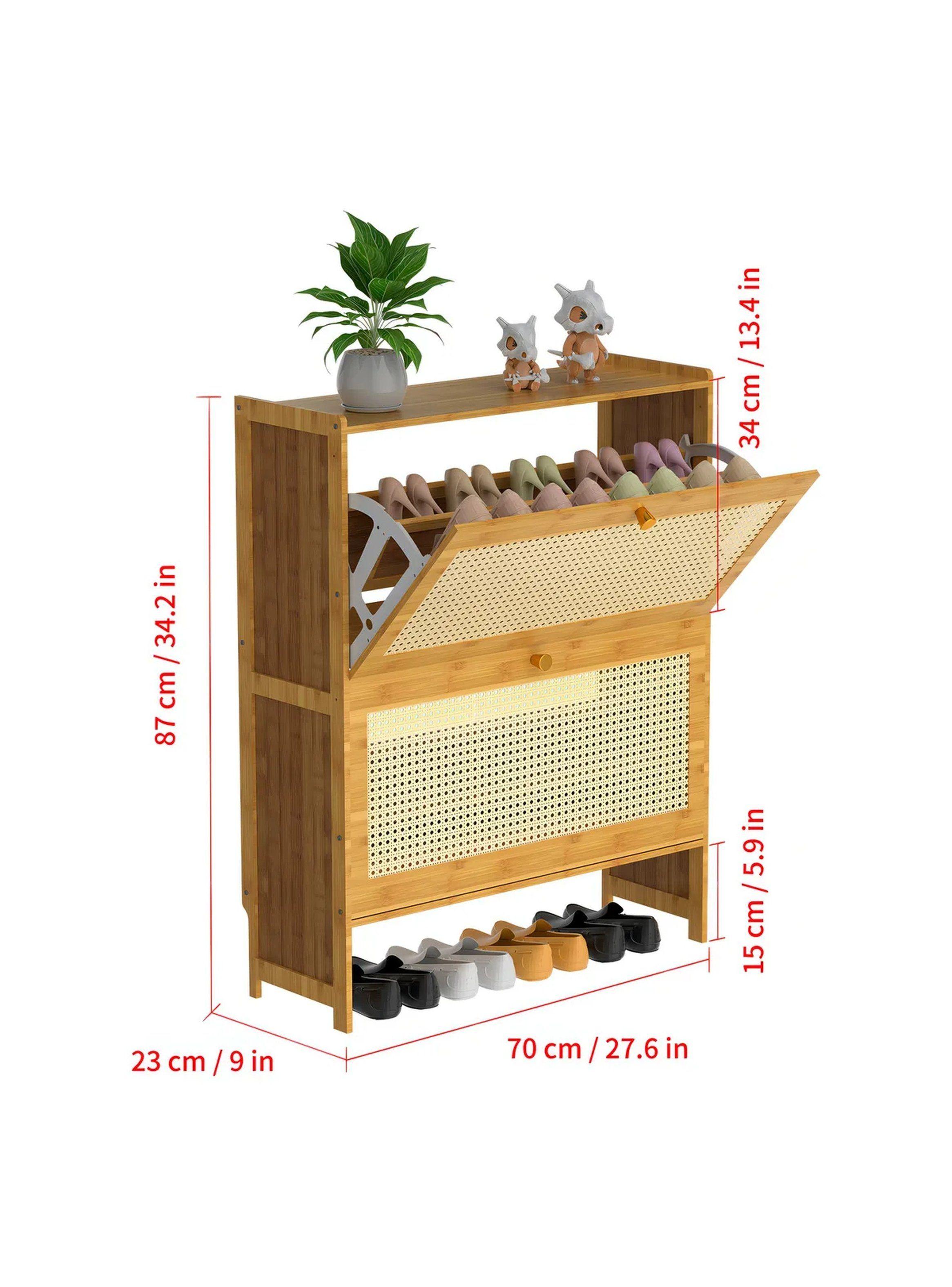Zapatero de Madera 2 Niveles con Puertas de Ratán-2