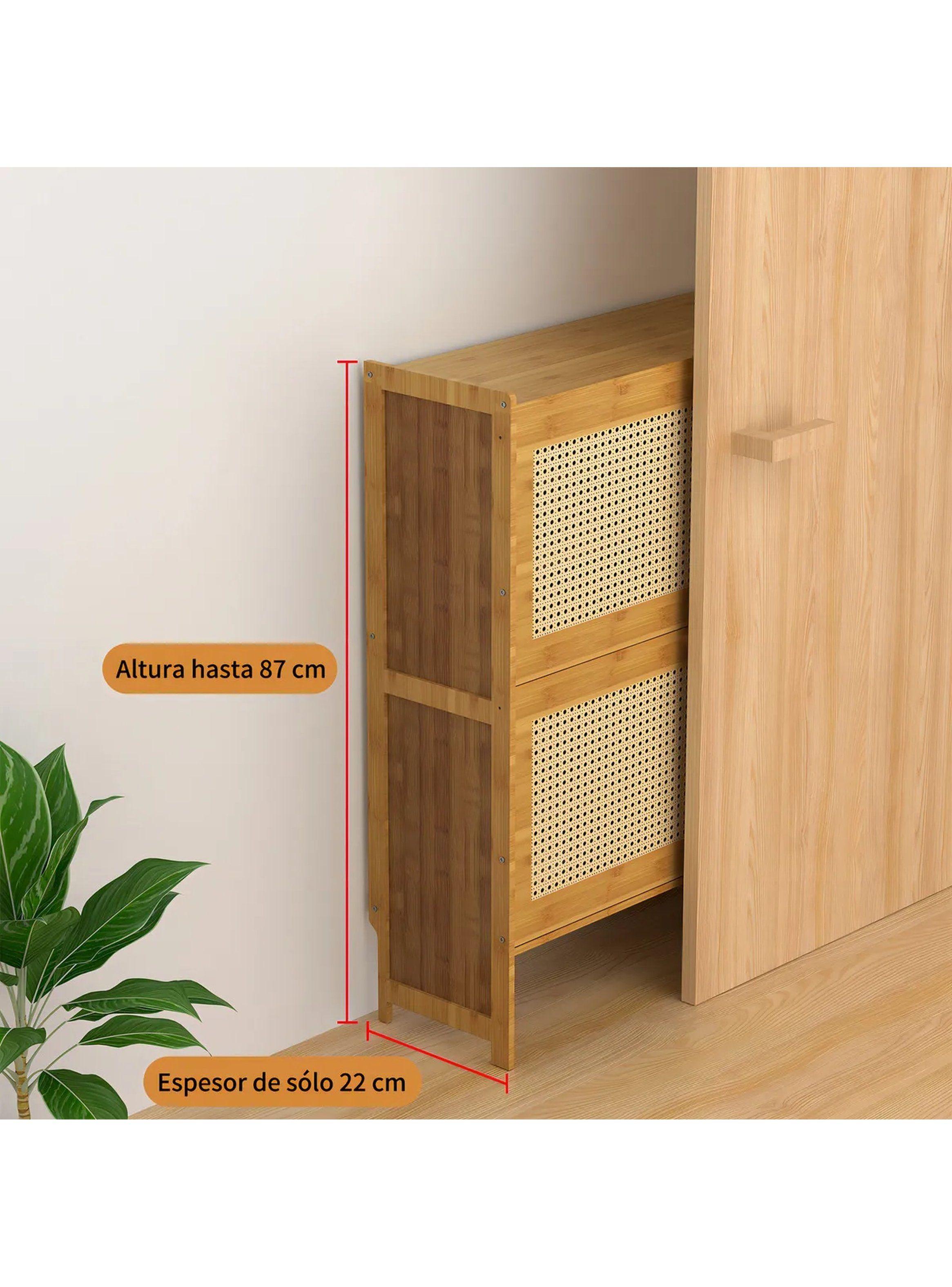 Zapatero de Madera 2 Niveles con Puertas de Ratán-4