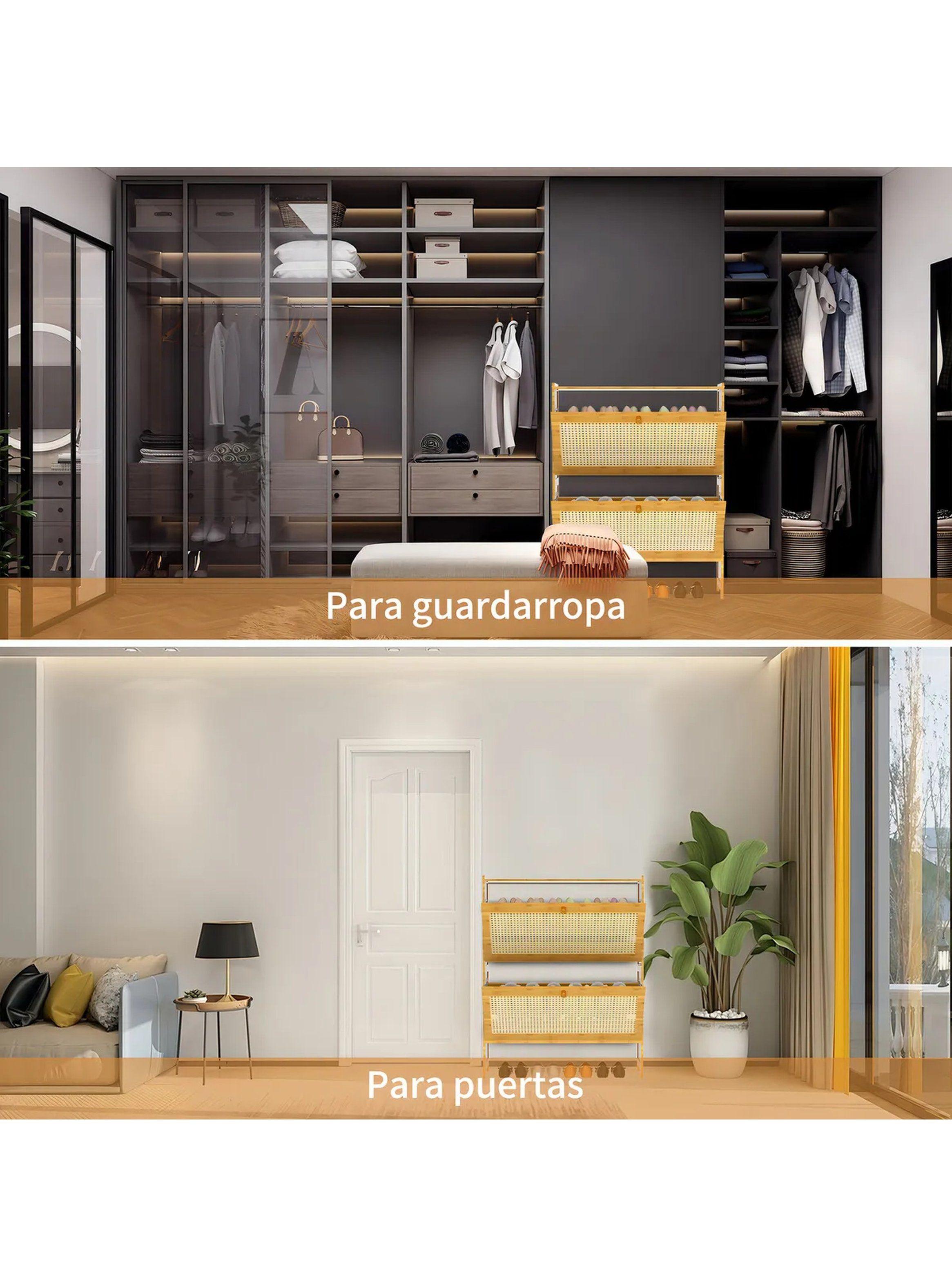 Zapatero de Madera 2 Niveles con Puertas de Ratán-8