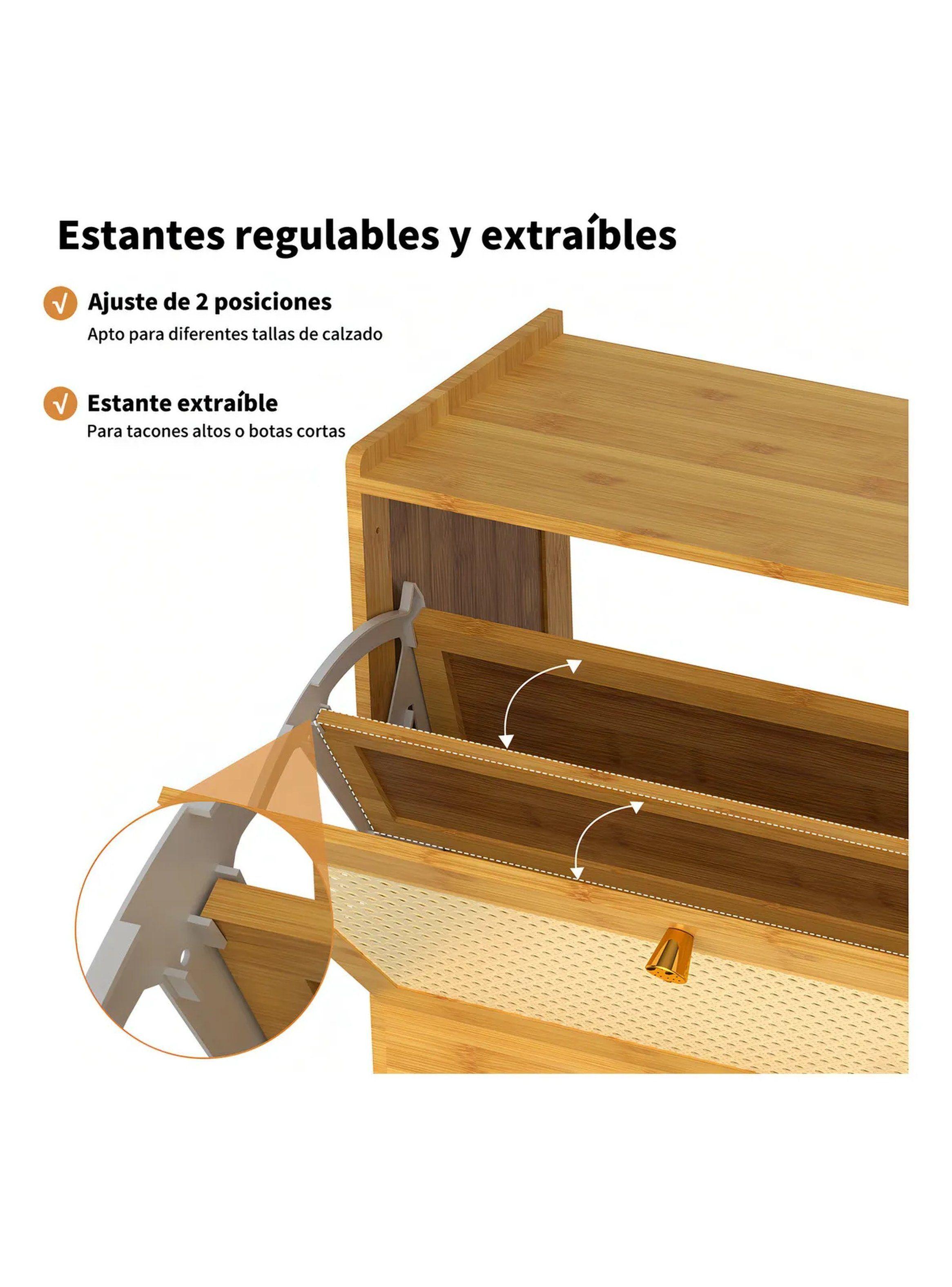 Zapatero de Madera 2 Niveles con Puertas de Ratán-9