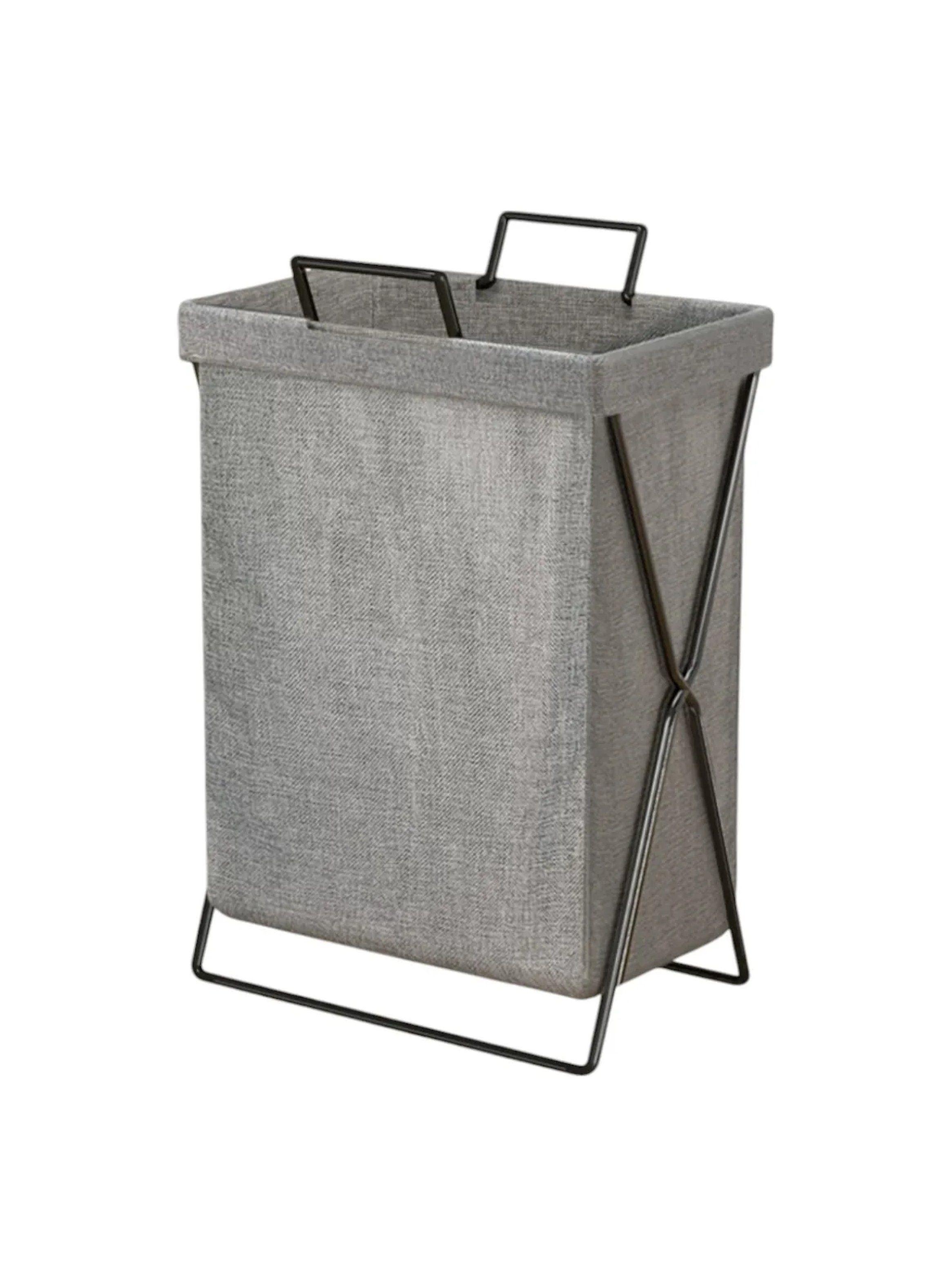 Cesto de Ropa Plegable Portátil Tela Gris Estructura Metálica-0